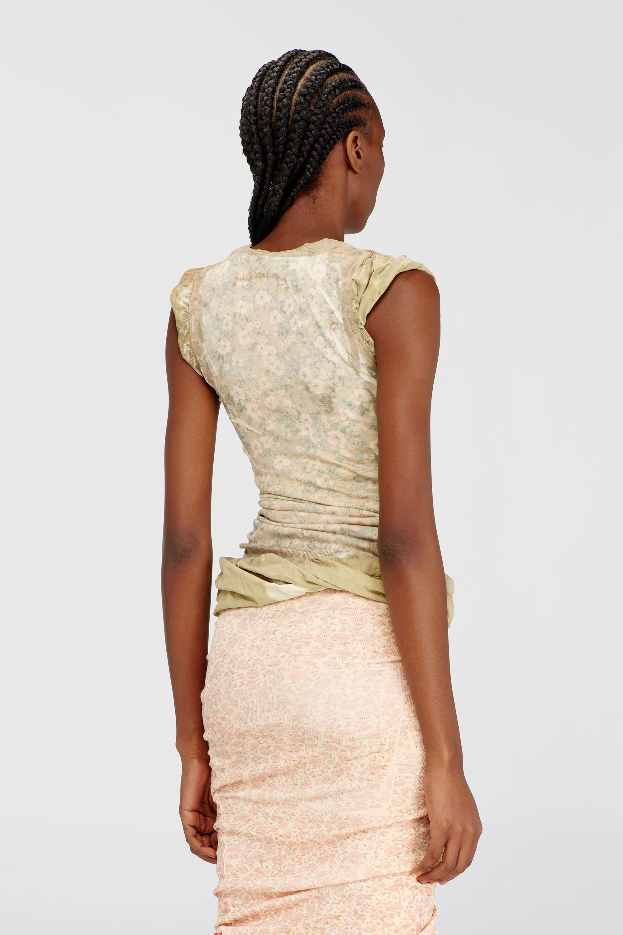 Diesel - T-ORY, Female's Layered top with bleached effect in ミリタリーグリーン - 4