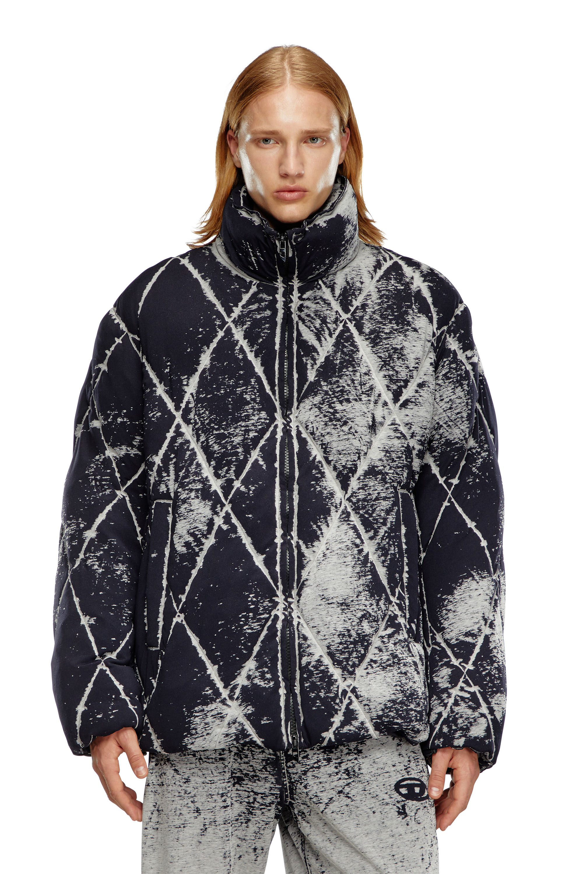 Diesel - W-MARCEL, Male's Puffer jacket in burn-out jersey in ブラック - 7