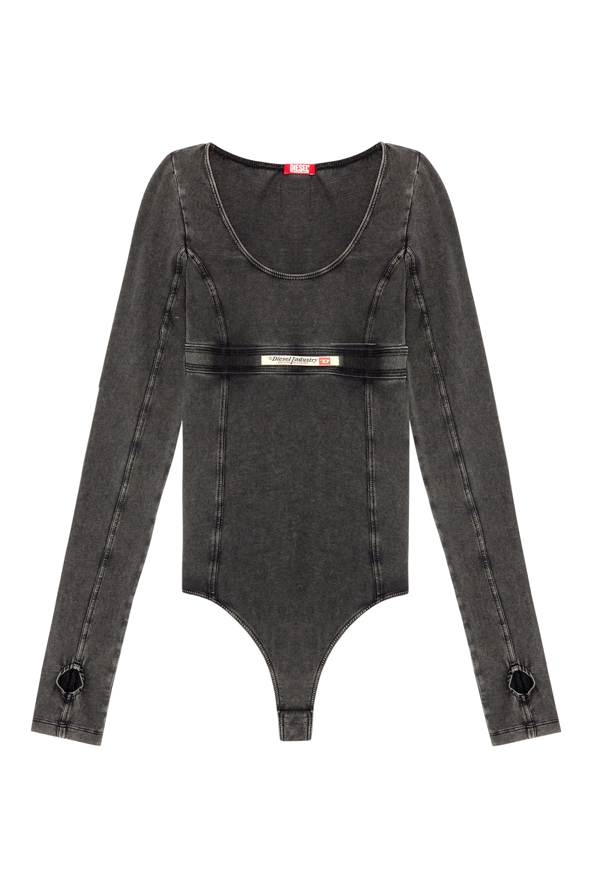 Diesel - UFBY-NIKLA, Female's Long-sleeve bodysuit in denim-effect jersey in ブラック - 2