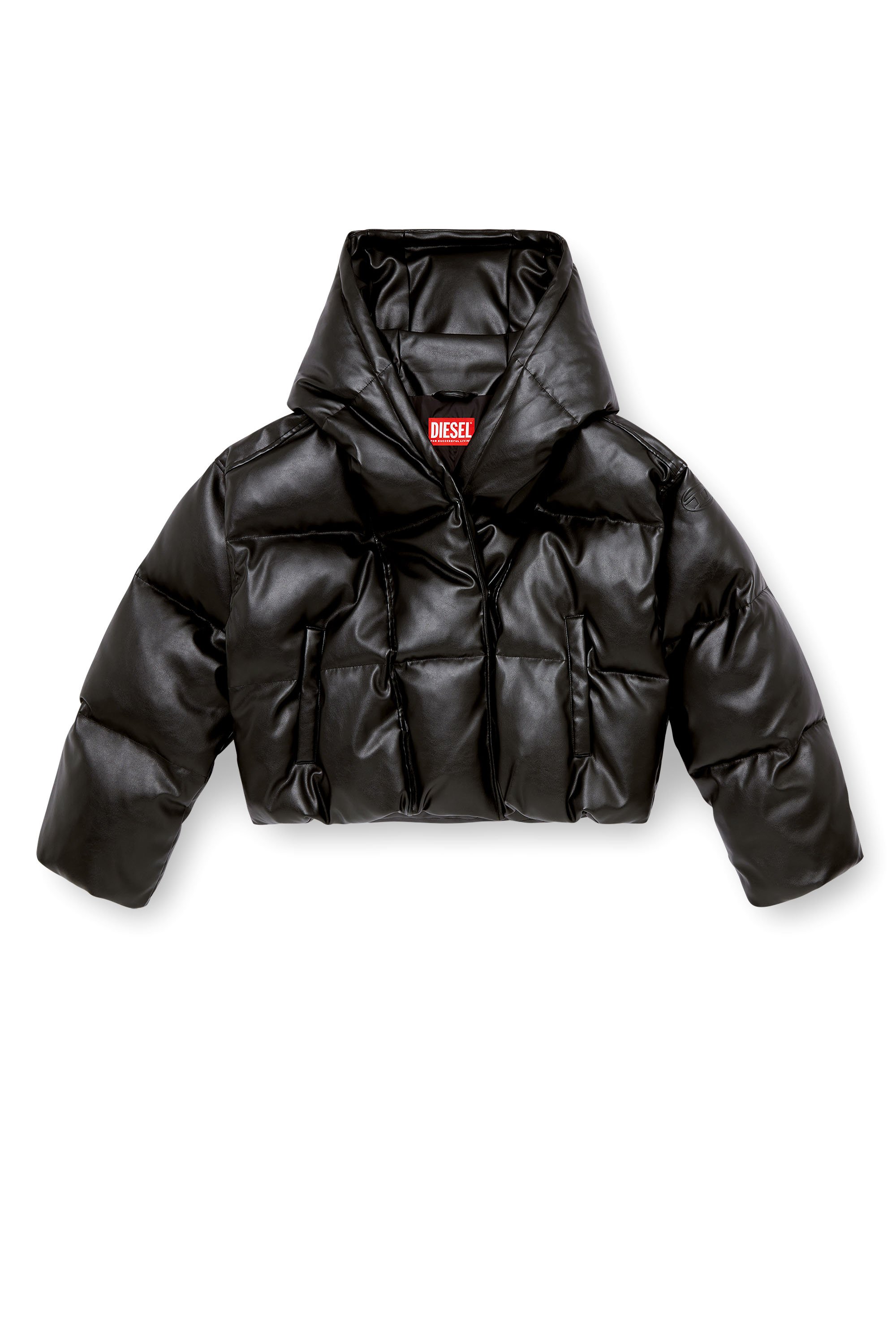 Diesel - W-ILLEY, Female's Hooded puffer jacket in coated fabric in ブラック - 3