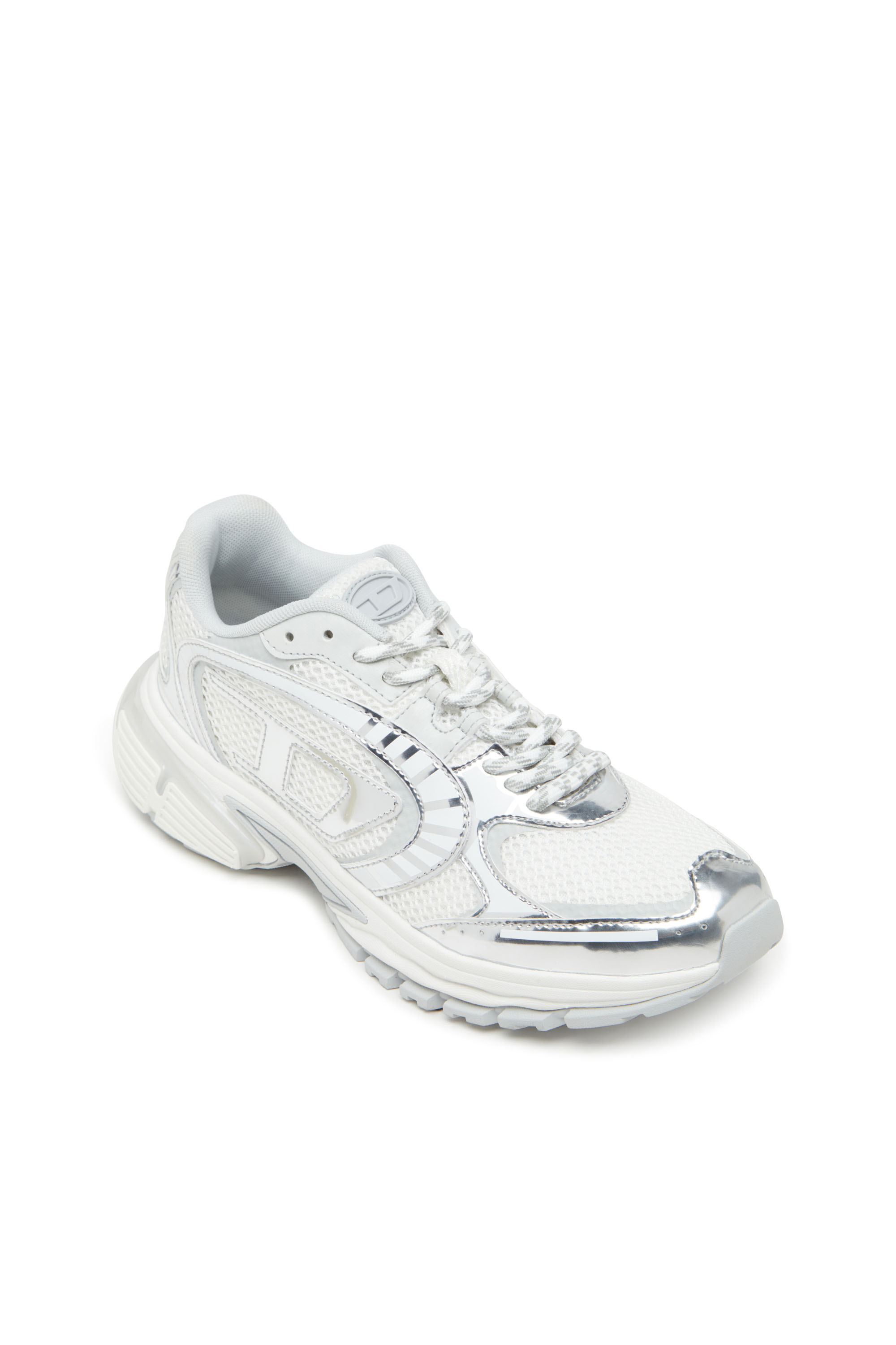 Diesel - S-PRO-V-DENSE LOW W, Female's S-Pro-V-Dense-Metallic mesh sneakers with Oval D logo in ホワイト/シルバー - 6