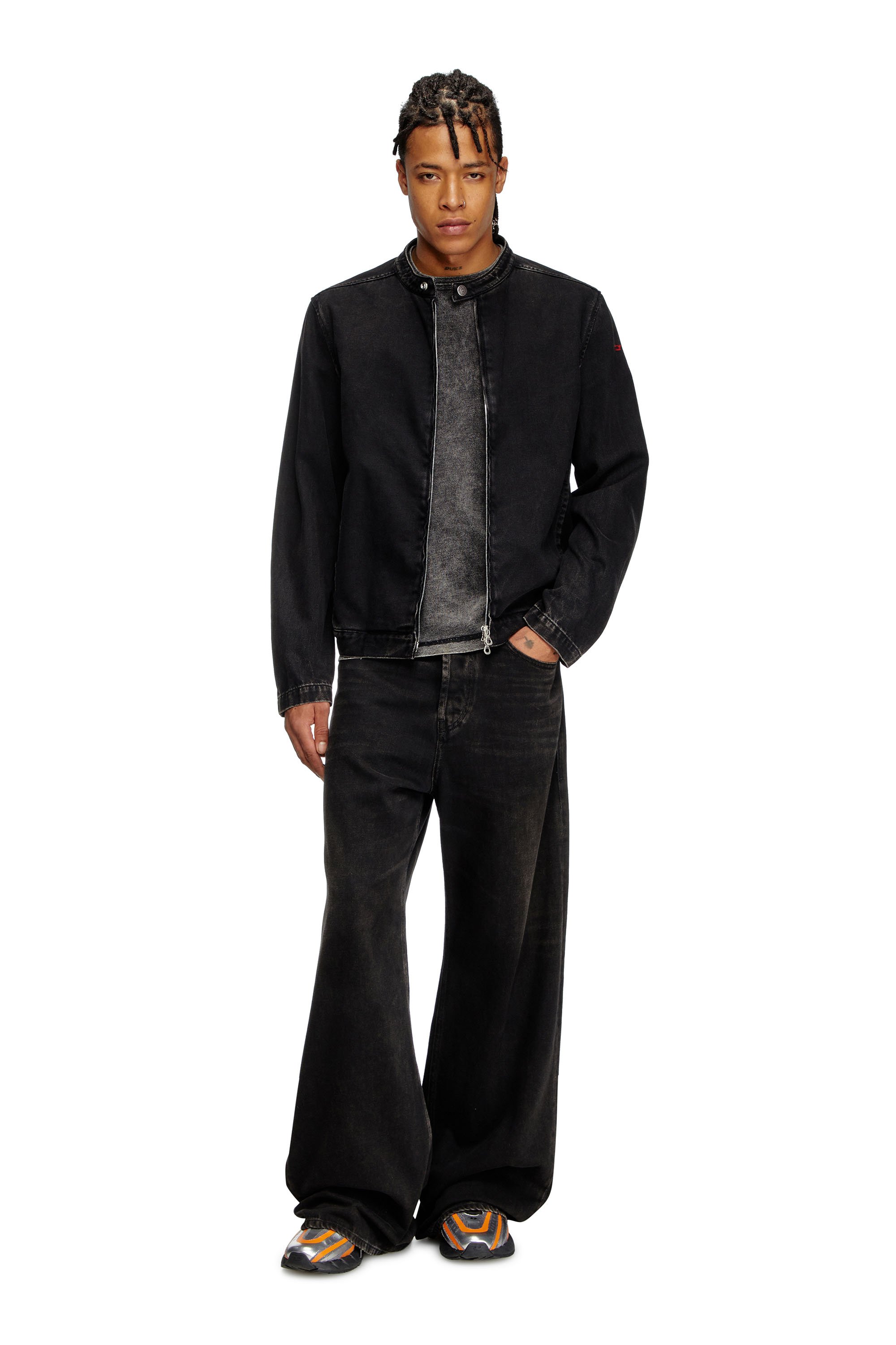 Diesel - D-GLORY, Male's Moto jacket in clean-wash denim in ブラック - 1
