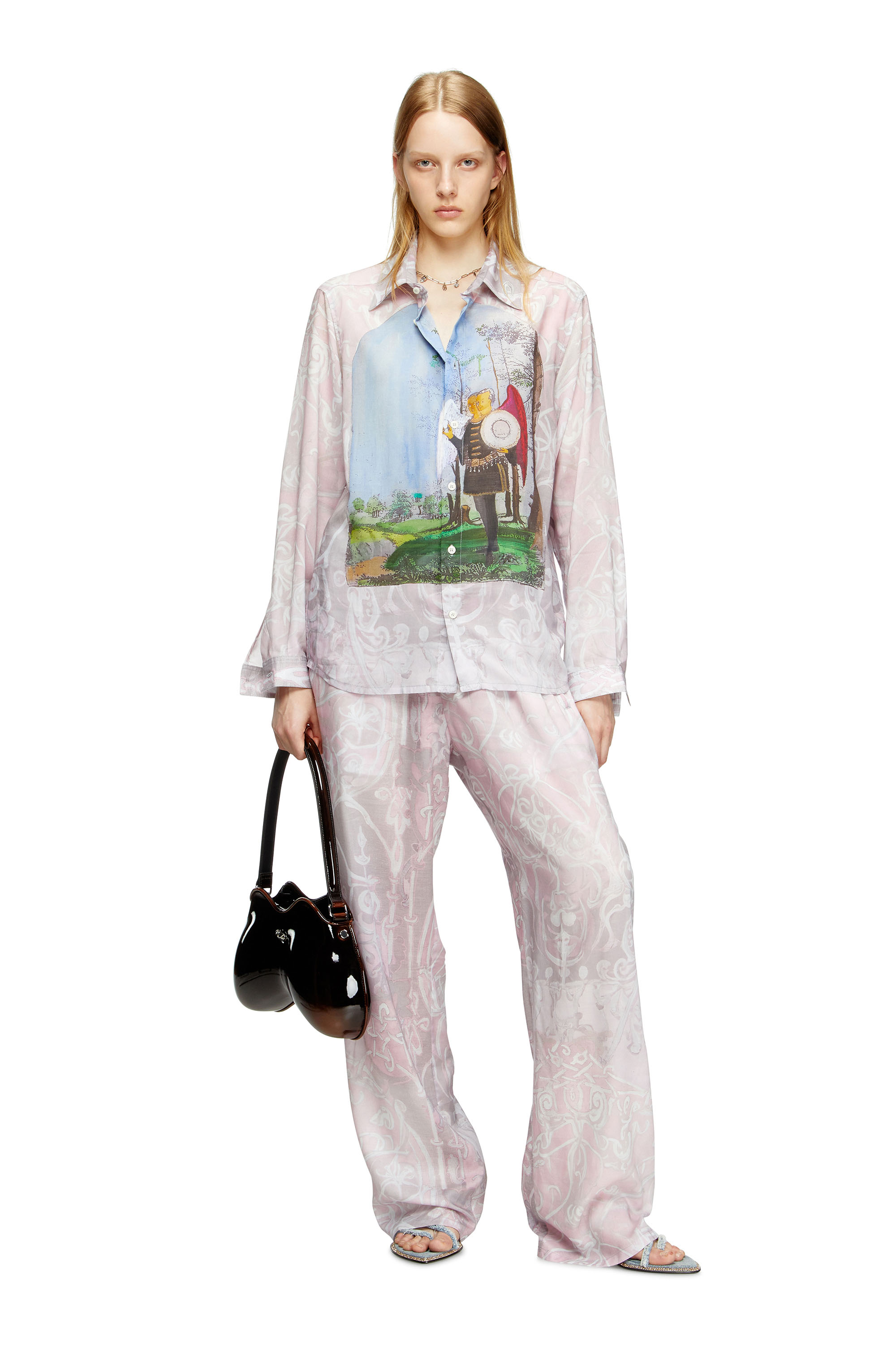 Diesel - S-SIMPLY-A-AJFW, Unisex's Shirt with medieval print in ピンク / ホワイト - 6