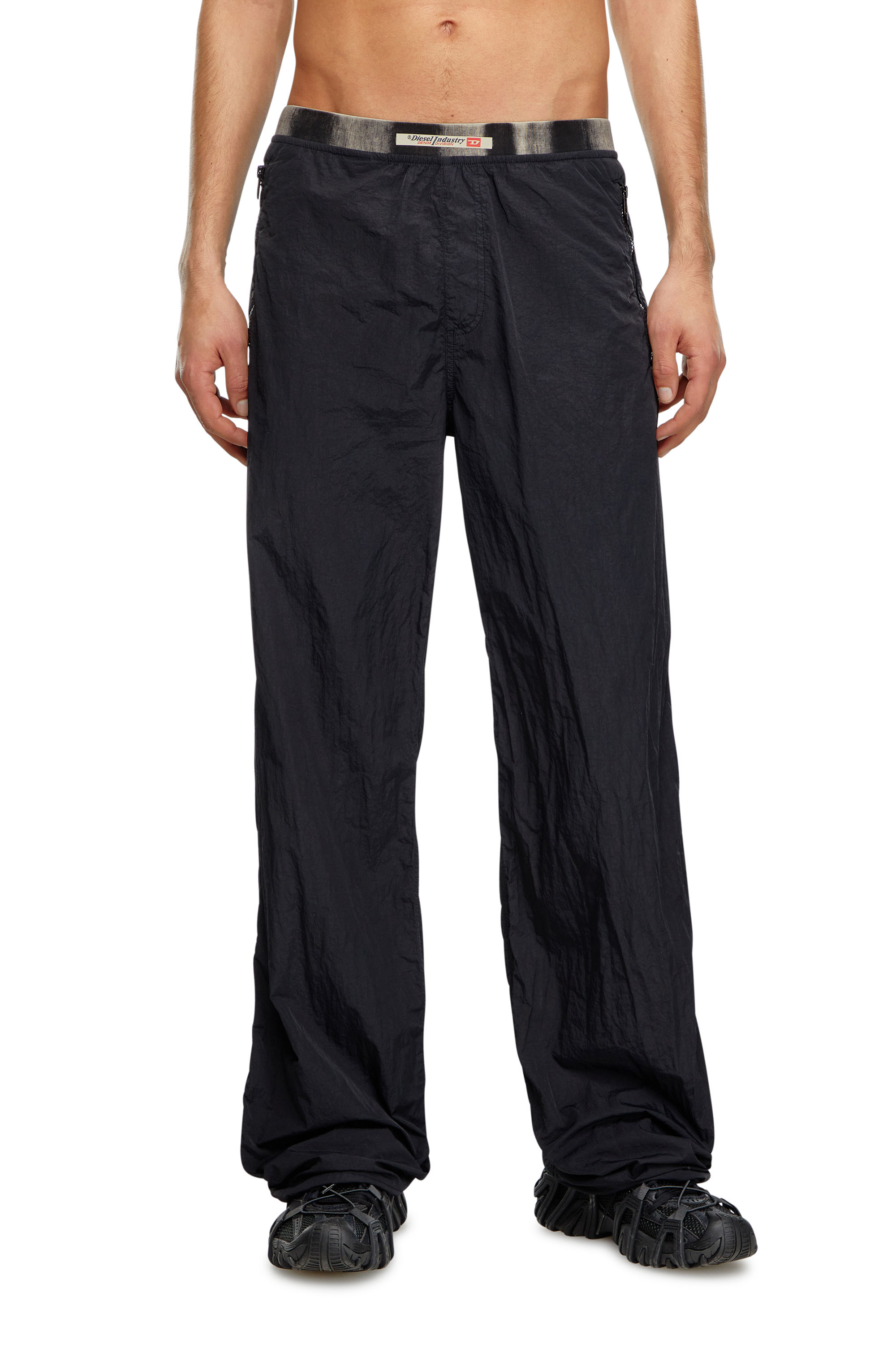 Diesel - P-POST, Male's Lightweight pants in wrinkled nylon in ブラック - 1