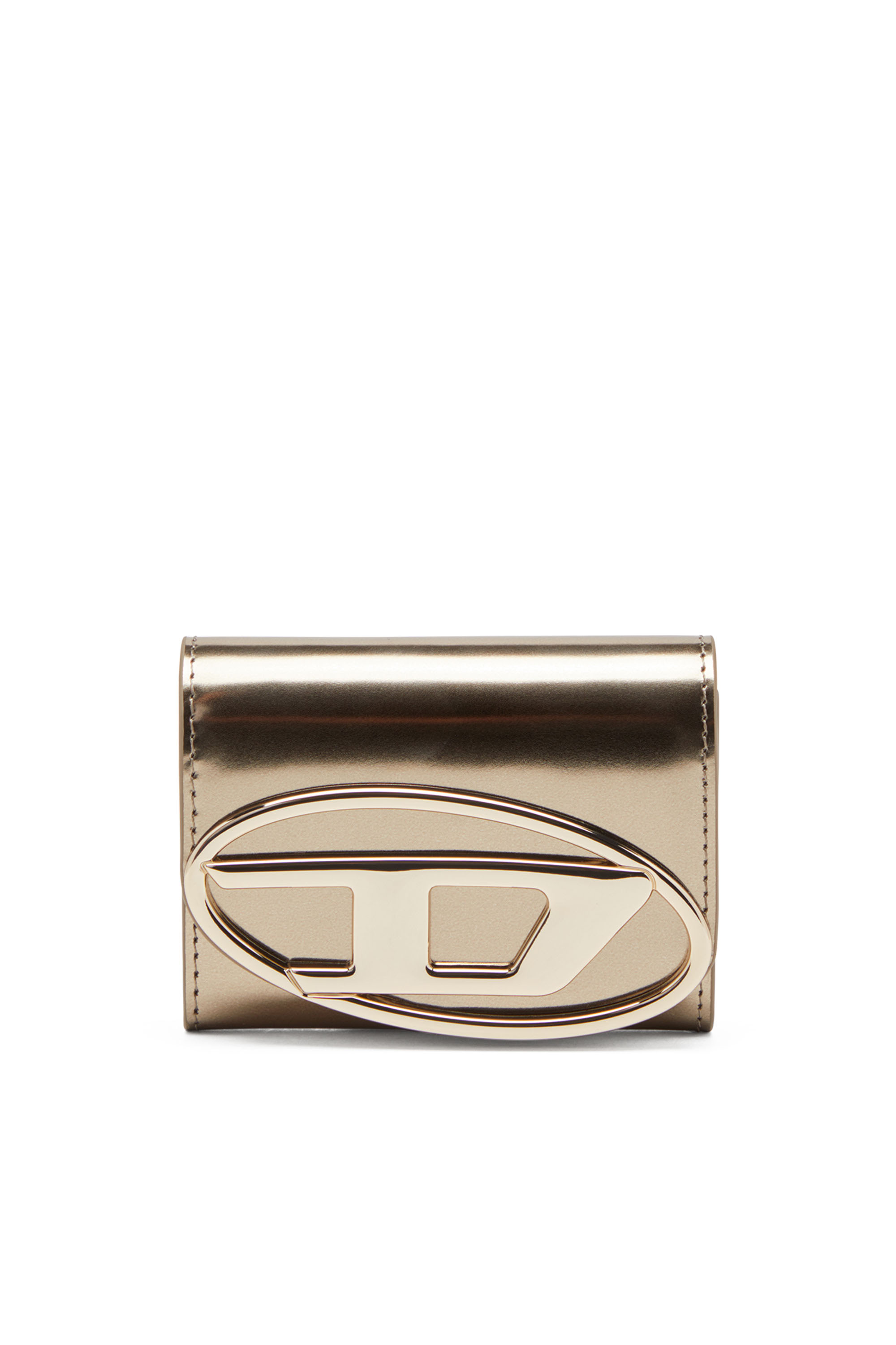 Diesel - 1DR CARD HOLDER BI-FOLD ZIP III, Female's Bi-fold card holder in mirrored leather in ブロンズ - 1