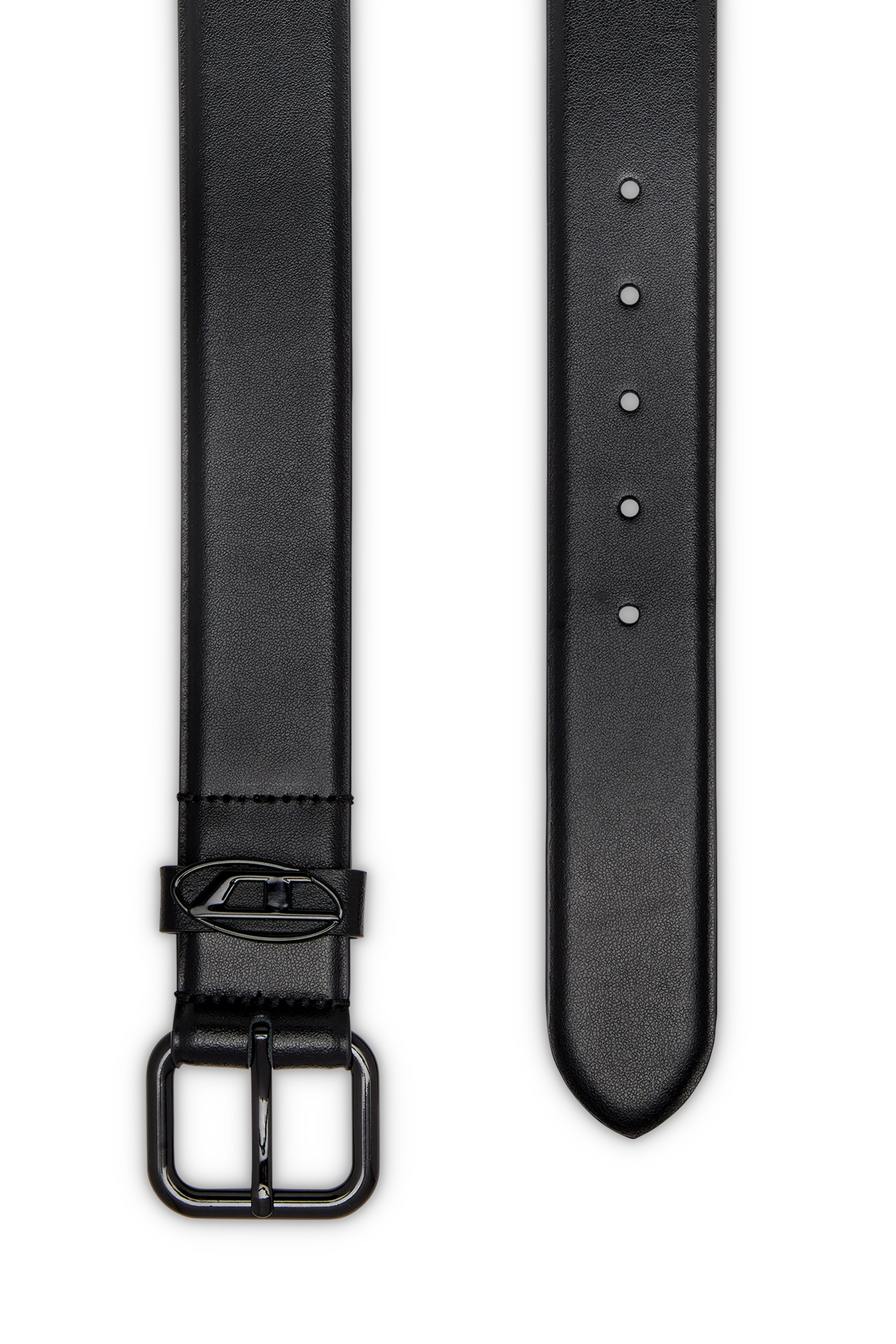 Diesel - B-1DR OVAL D LOOP, Unisex's 3.9cm logo-plaque embellished leather belt in ブライトブラック - 2