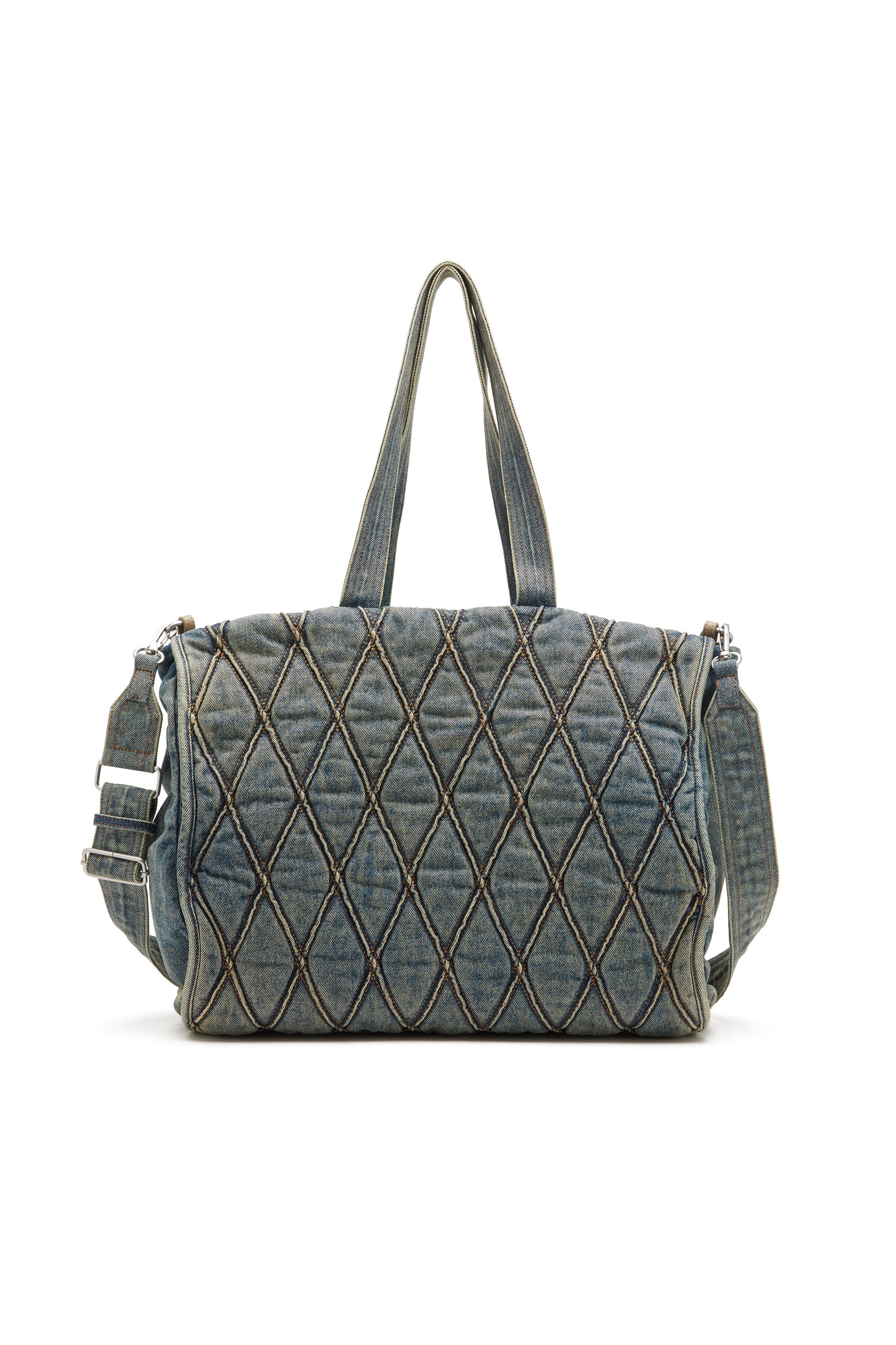 Diesel - CHARM-D SHOPPER, Female's Charm-D-Tote bag in Argyle quilted denim in ブルー - 3