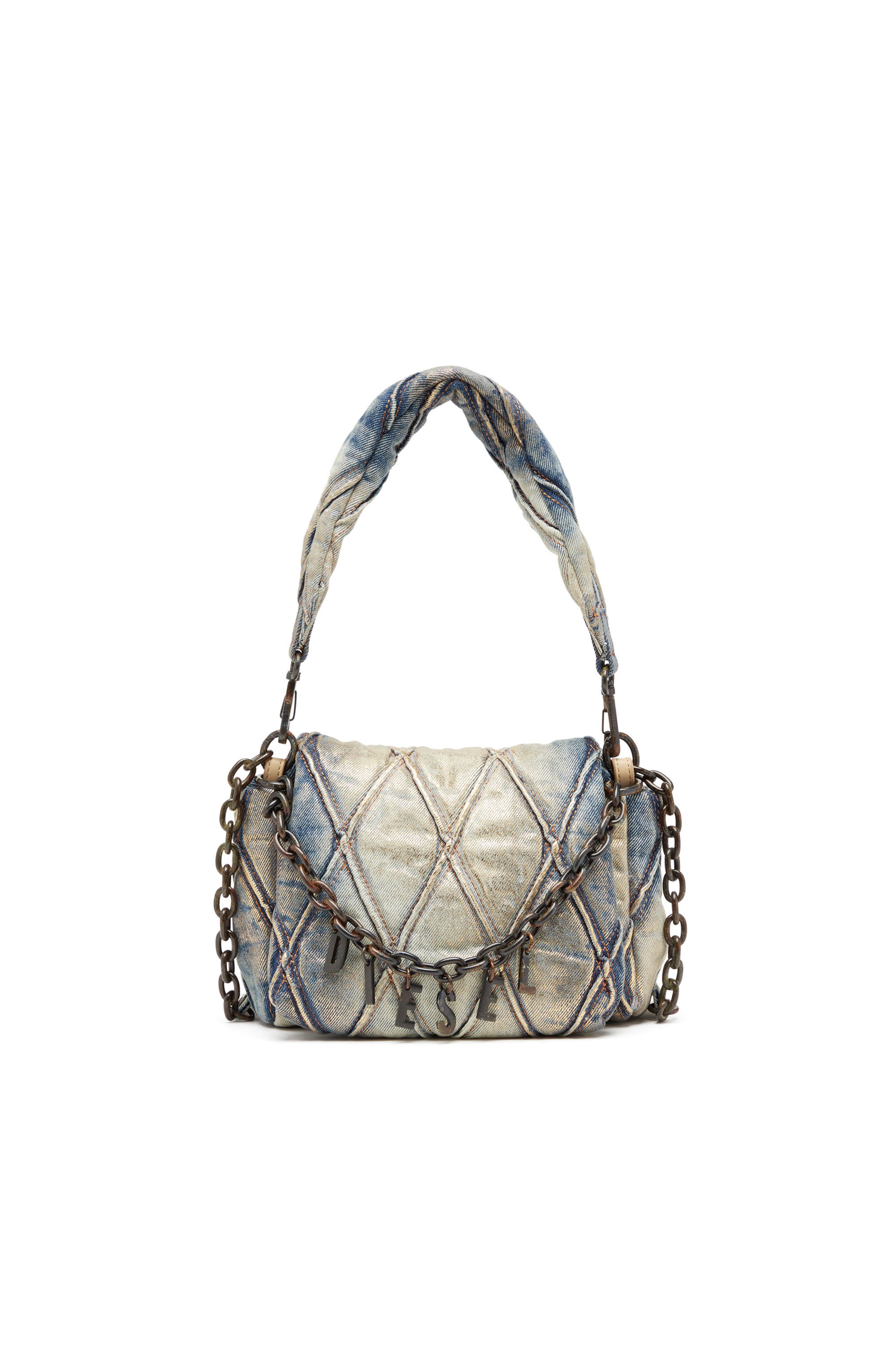 Diesel - CHARM-D SHOULDER S, Female's Charm-D S-Small shoulder bag in metallic quilted denim in ブルー/ゴールド - 1