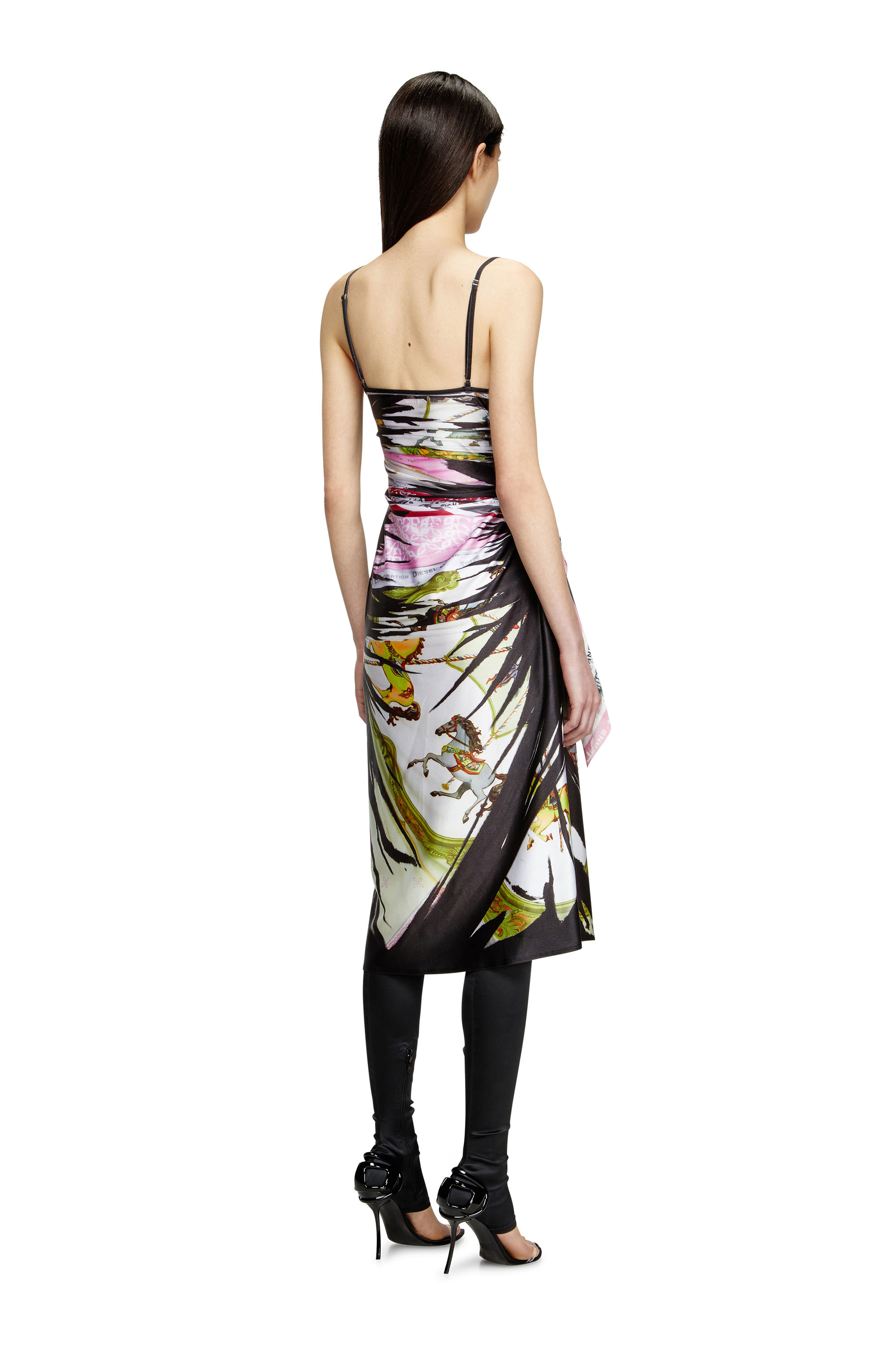 Diesel - D-OROTYS, Female's Draped midi dress with bandana print in ブラック/ホワイト - 4