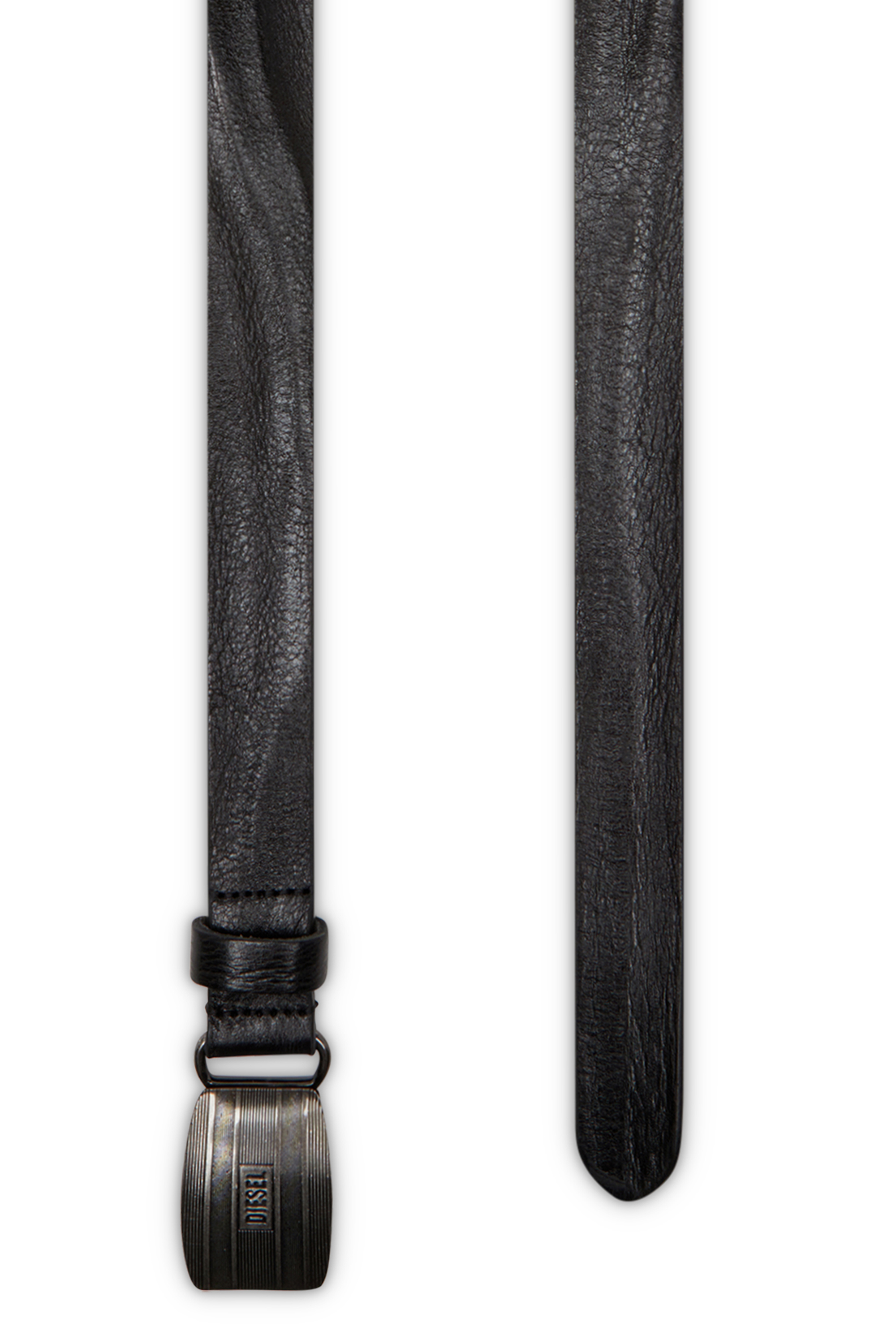 Diesel - B-BISCOTTO STRIPED, Male's 2 cm leather belt with logo buckle in ブラック - 2