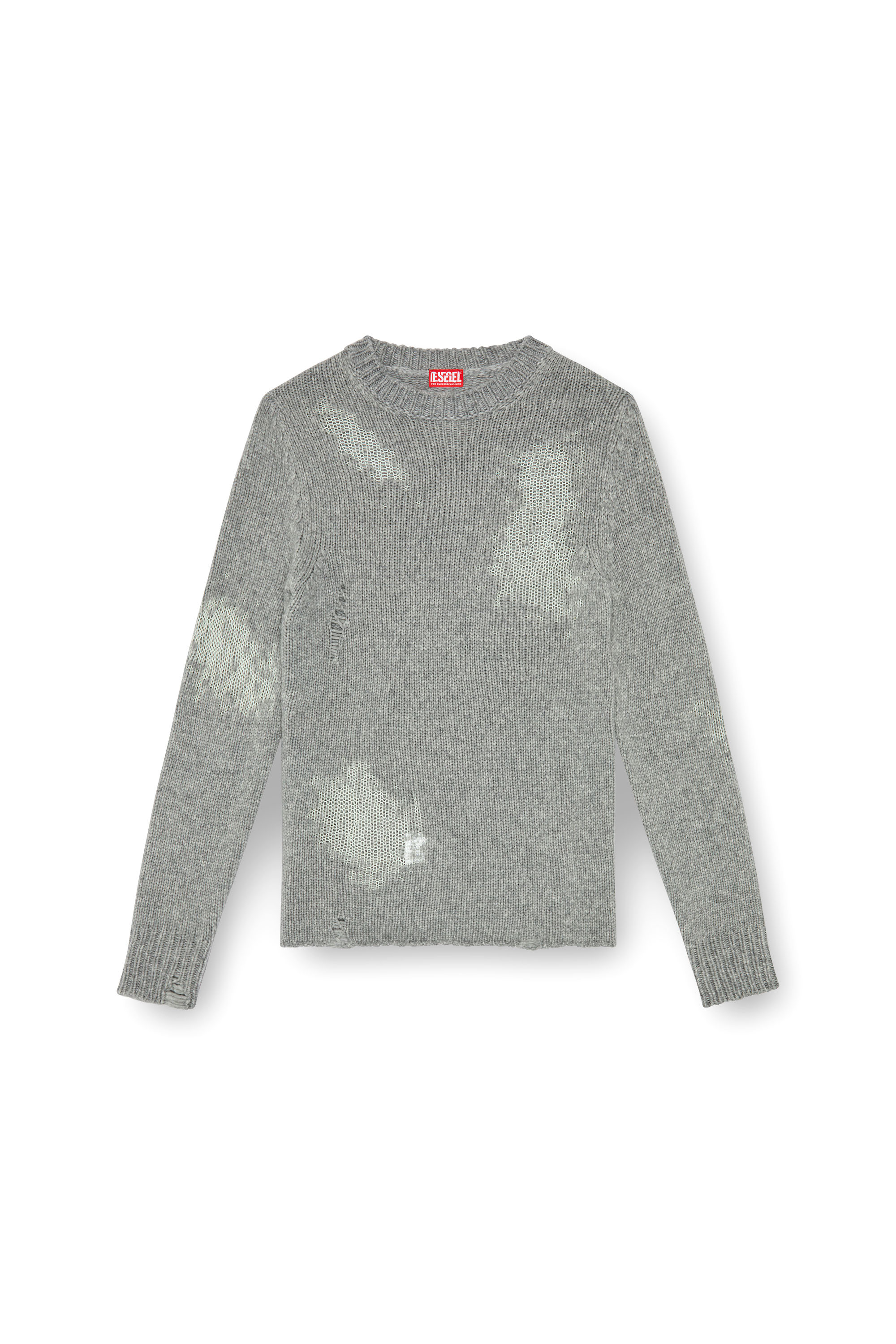 Diesel - K-NORMAN, Male's Distressed jumper in wool blend in グレー - 3
