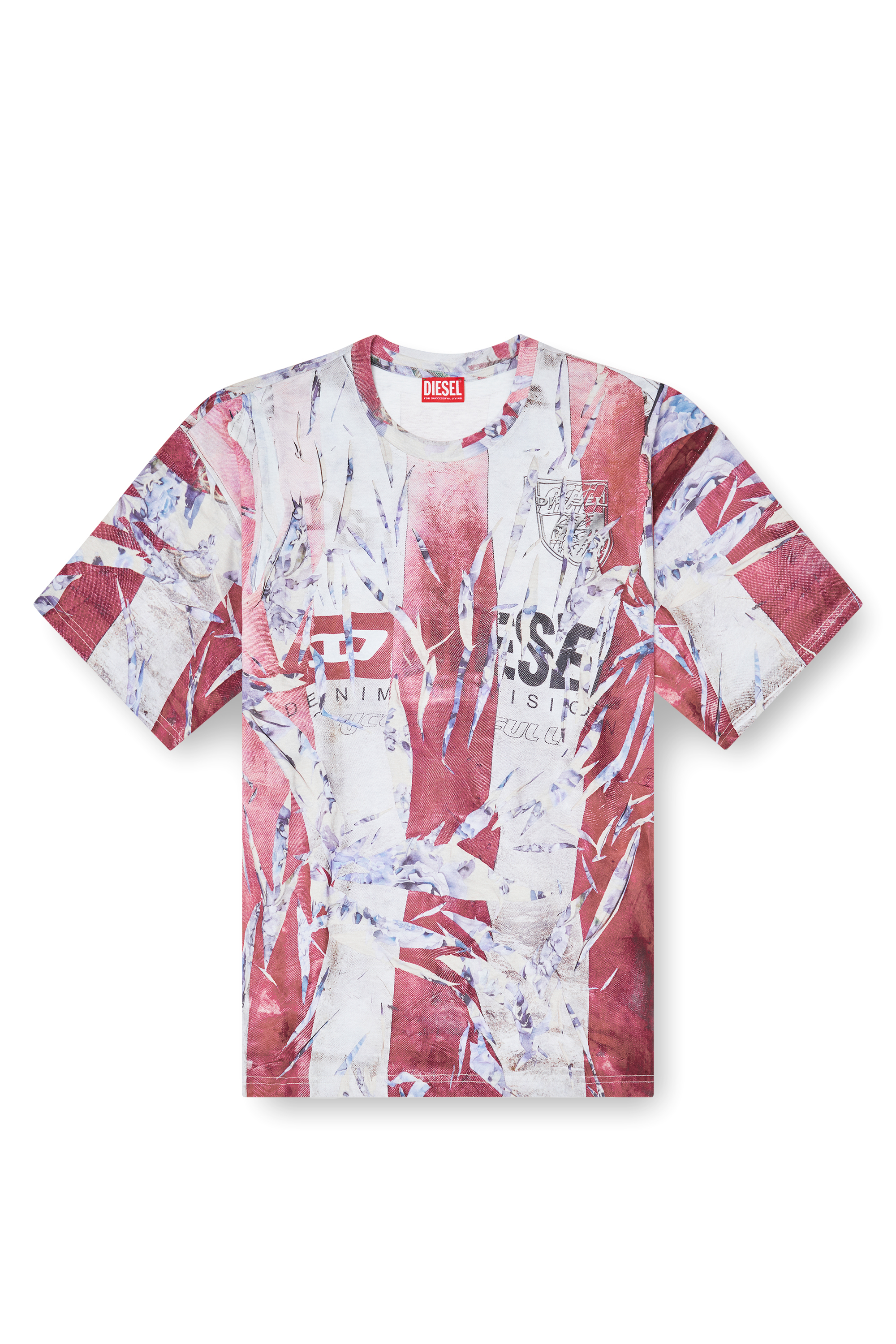 Diesel - T-BOXT-R13, Male's T-shirt with trompe l'oeil cracked print in レッド/ホワイト - 3