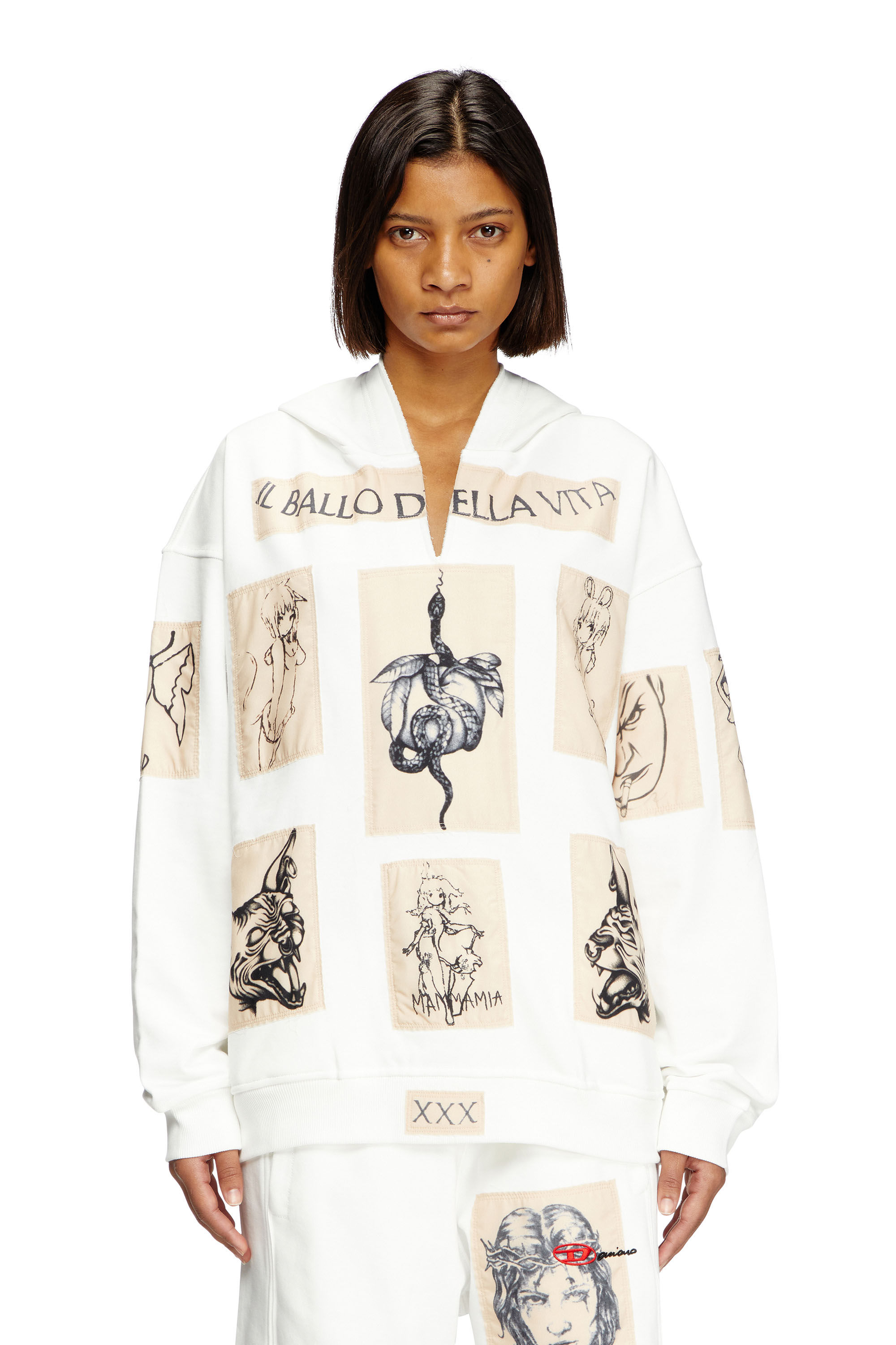 Diesel - S-BOXT-HOOD-DD, Unisex's Hoodie with tattoo patches in ホワイト - 6