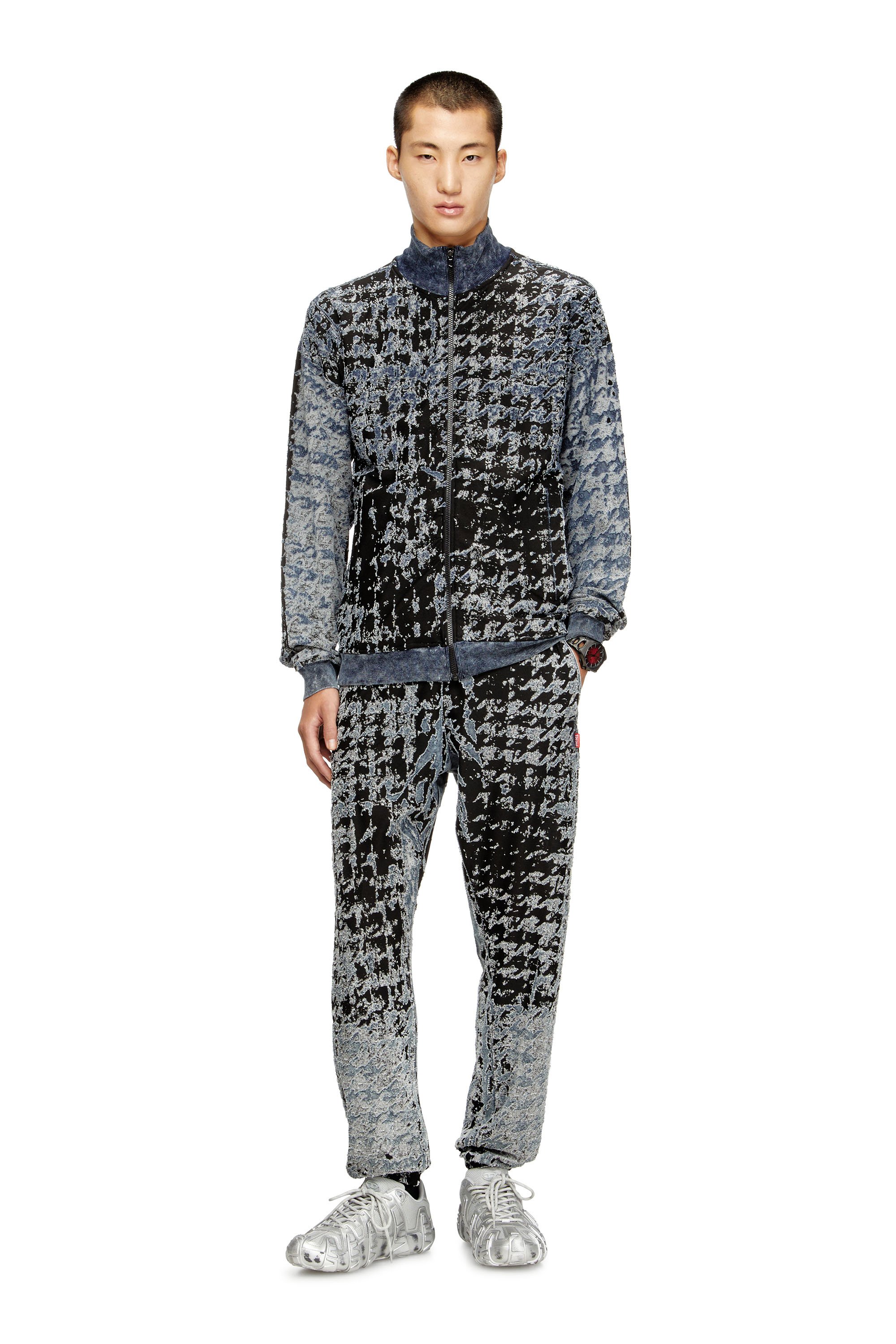 Diesel - S-CORR, Male's Devoré houndstooth zip-up top in ブラック/ブルー - 2