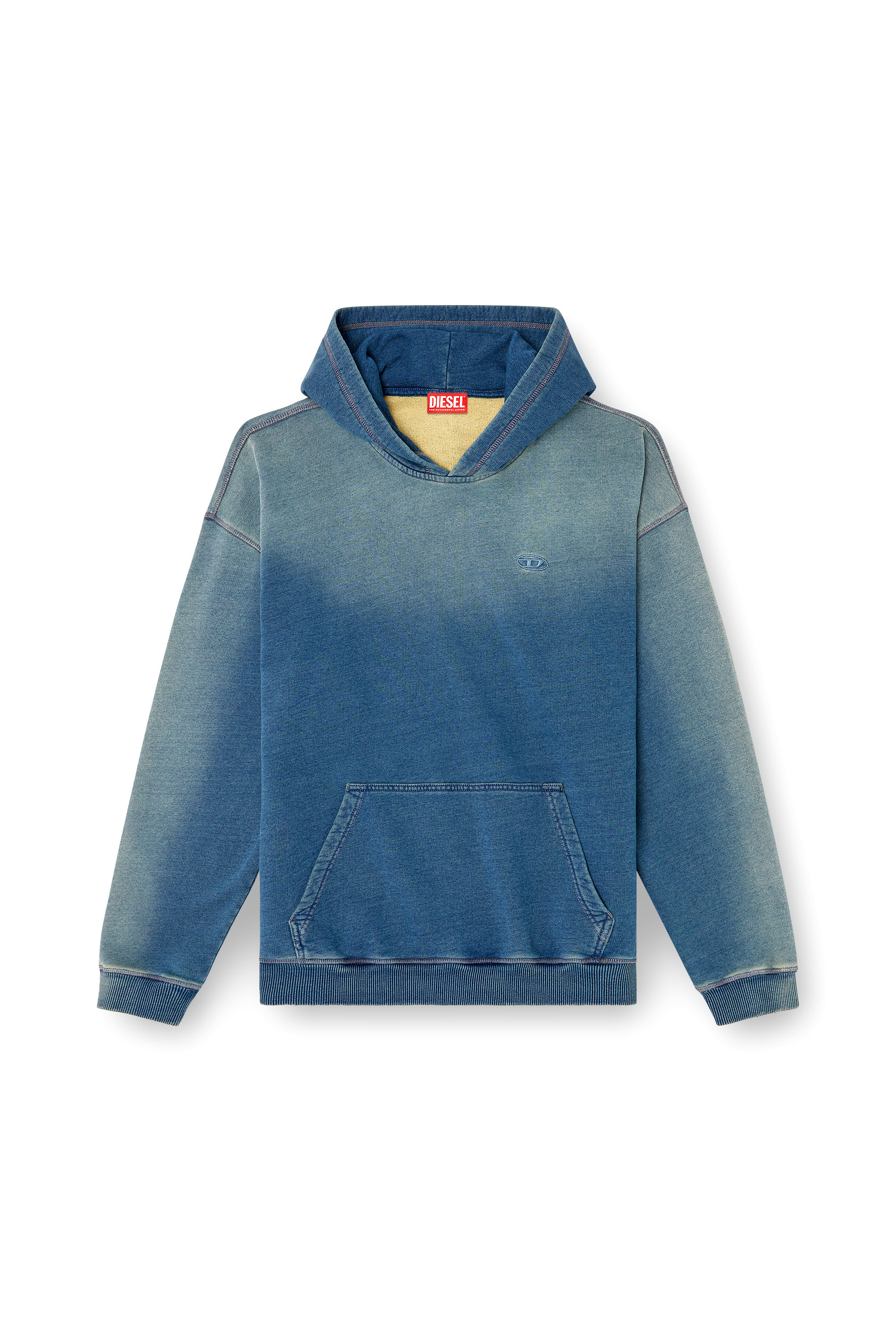 Diesel - S-BOXT-HOOD-R6, Male's Faded hoodie with logo embroidery in ブルー - 3