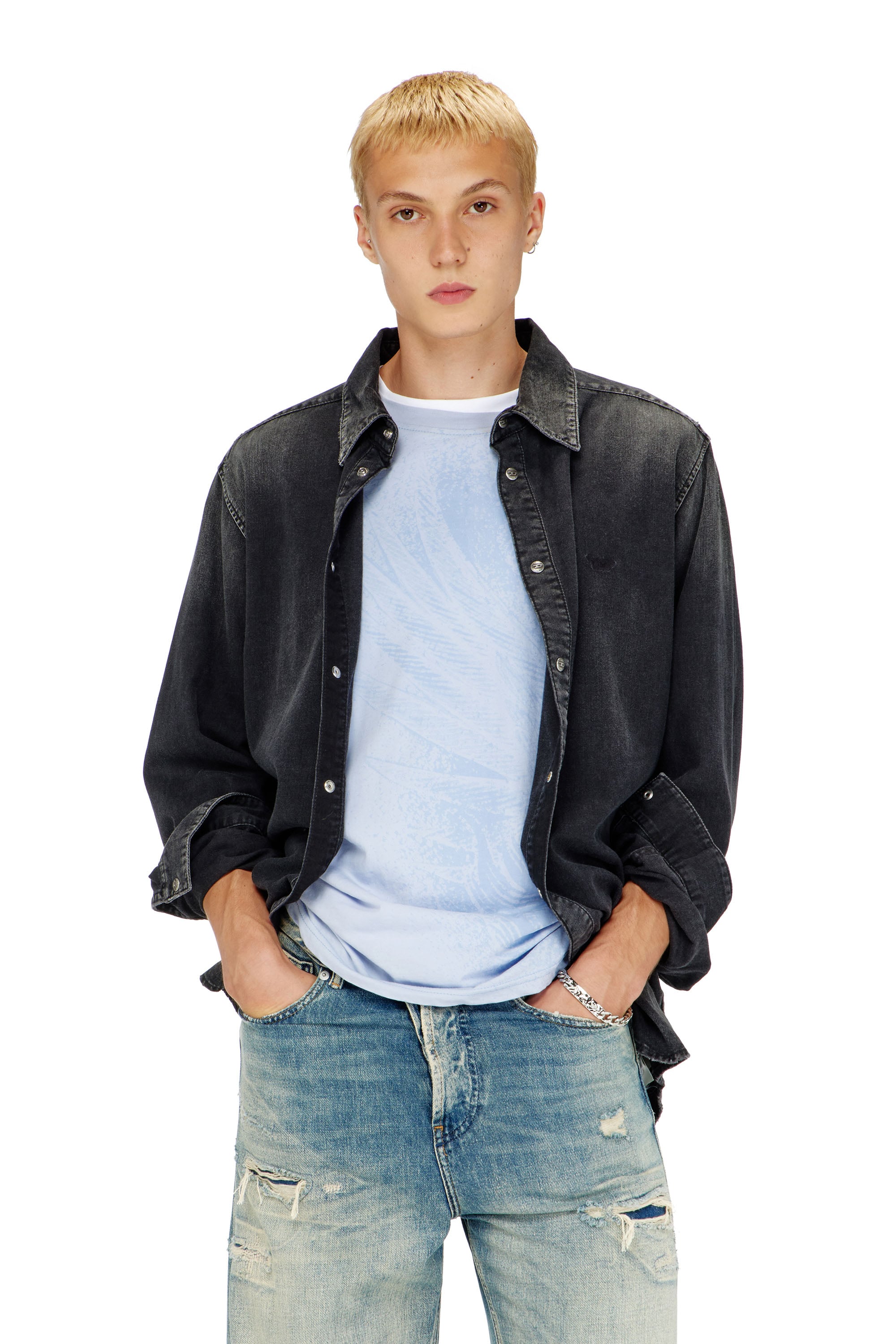 Diesel - D-SIMPLY, Male's Long-sleeve denim shirt in ブラック - 1