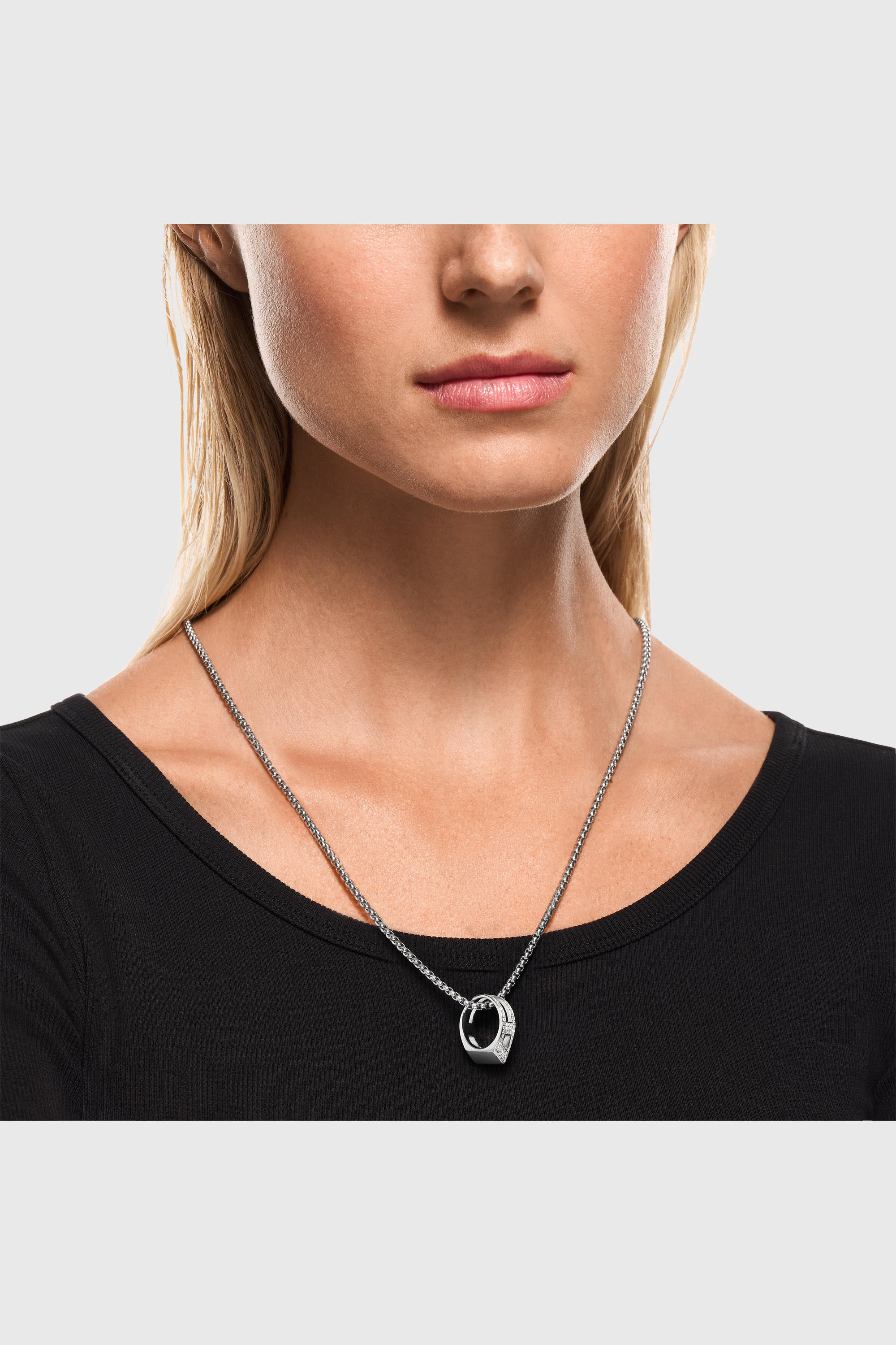 Diesel - DX1741040, Unisex's Stainless steel pave pendant necklace in シルバー - 4