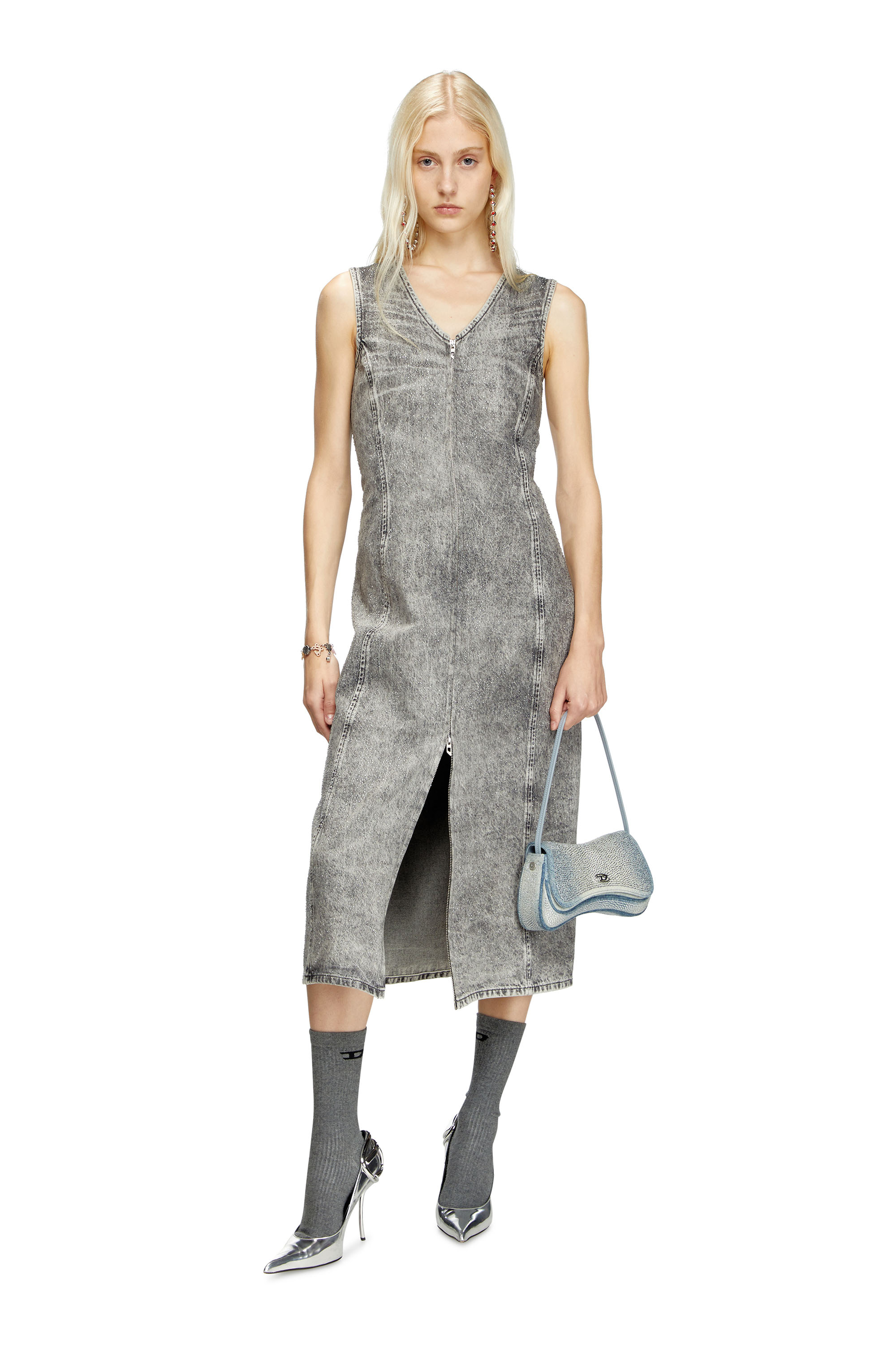 Diesel - DE-KEE-S, Female's Midi dress in crystal denim in グレー - 2