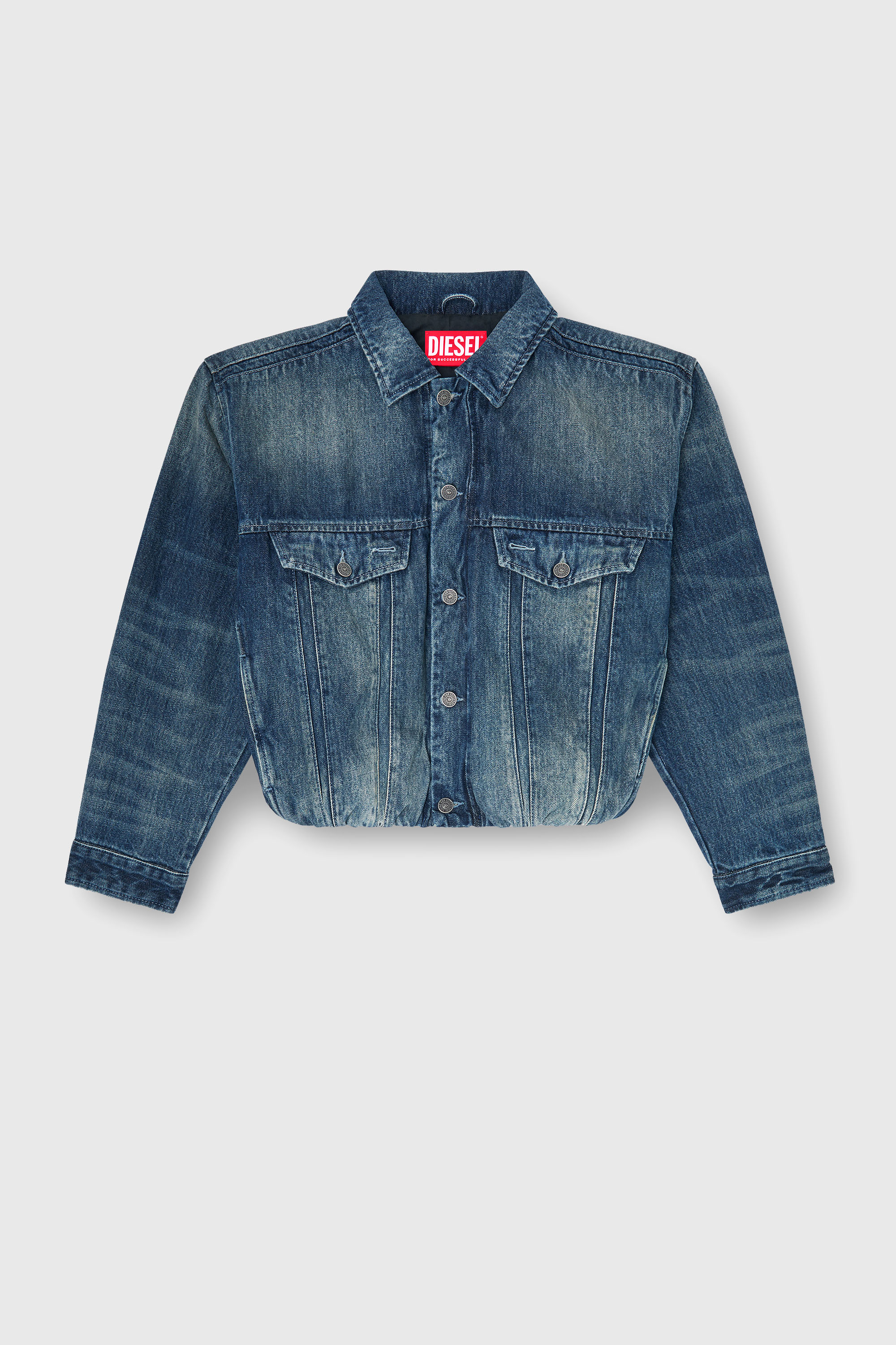 Diesel - DE-MORVI-FSJ, Female's Elasticated trucker jacket in denim in ダークブルー - 2