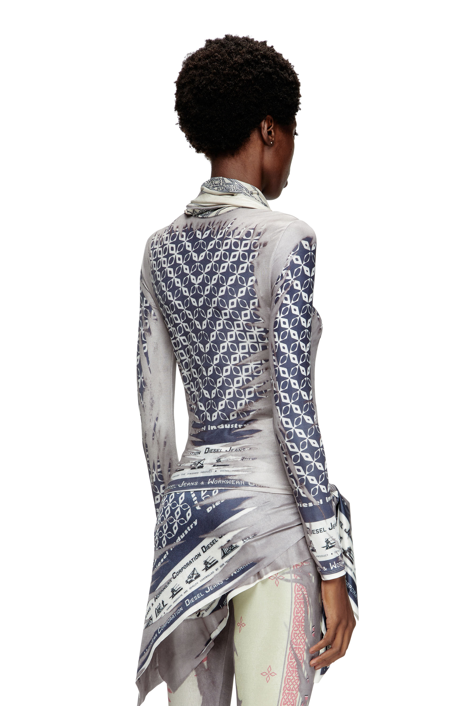 Diesel - T-ANDA, Female's Top with bandana neck tie in ブルー/ホワイト - 4