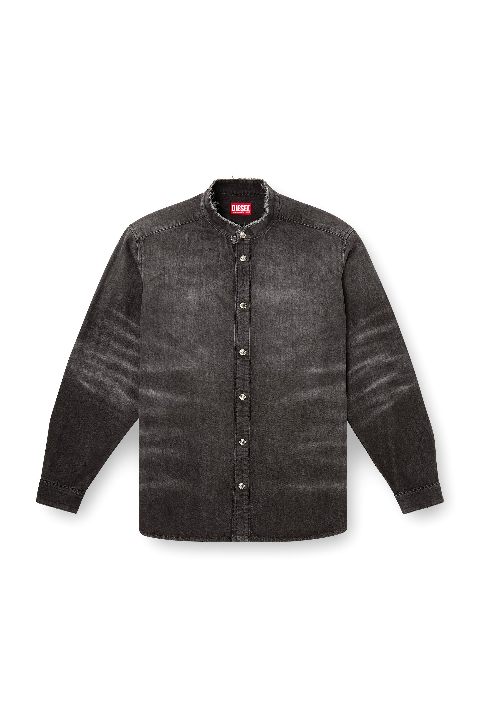 Diesel - D-SIMPLY-FSH, Male's Shirt in distressed honeycomb denim in グレー - 3