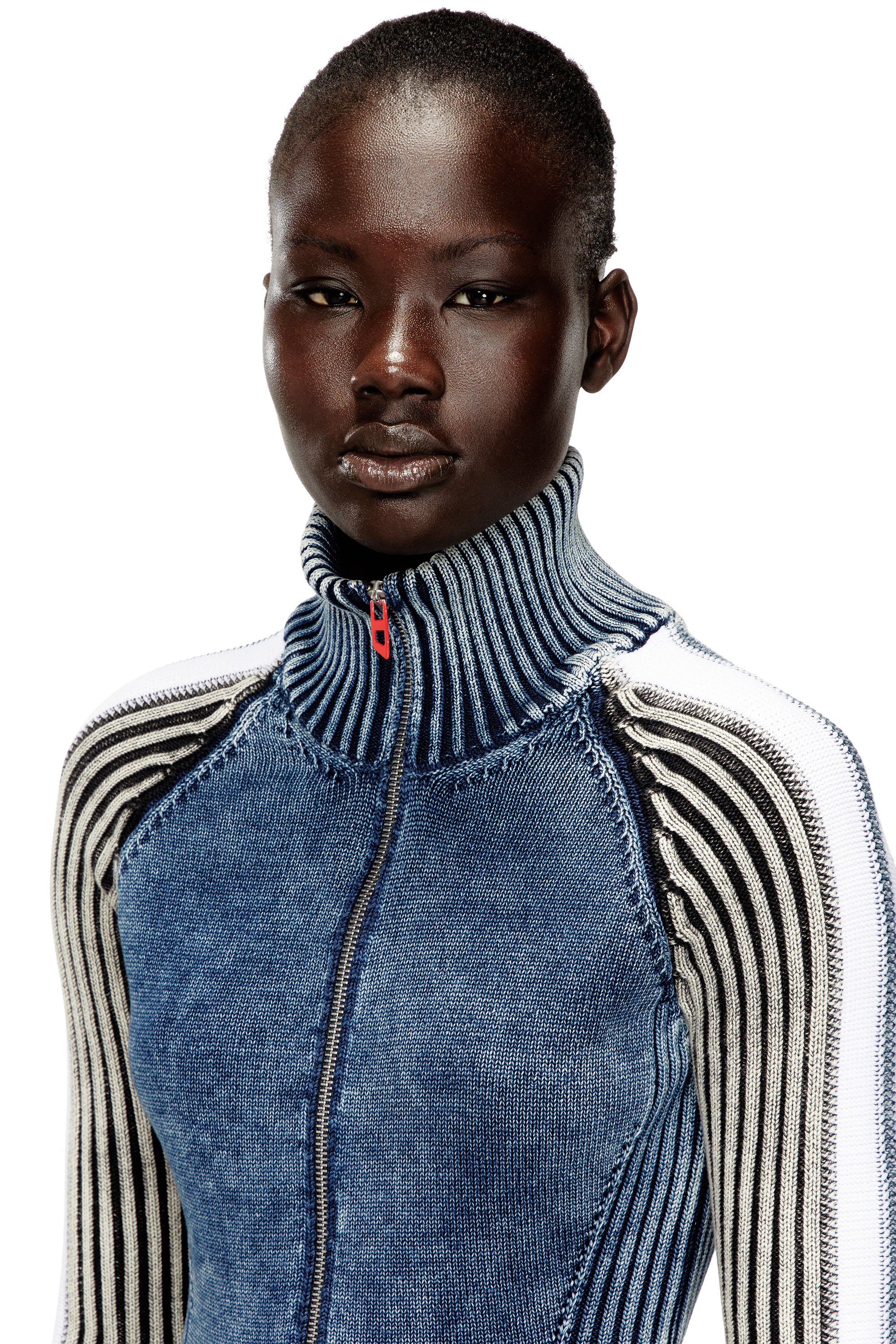 Diesel - M-ESTRELLA, Female's ジップアップニット in ブルー/ホワイト - 4