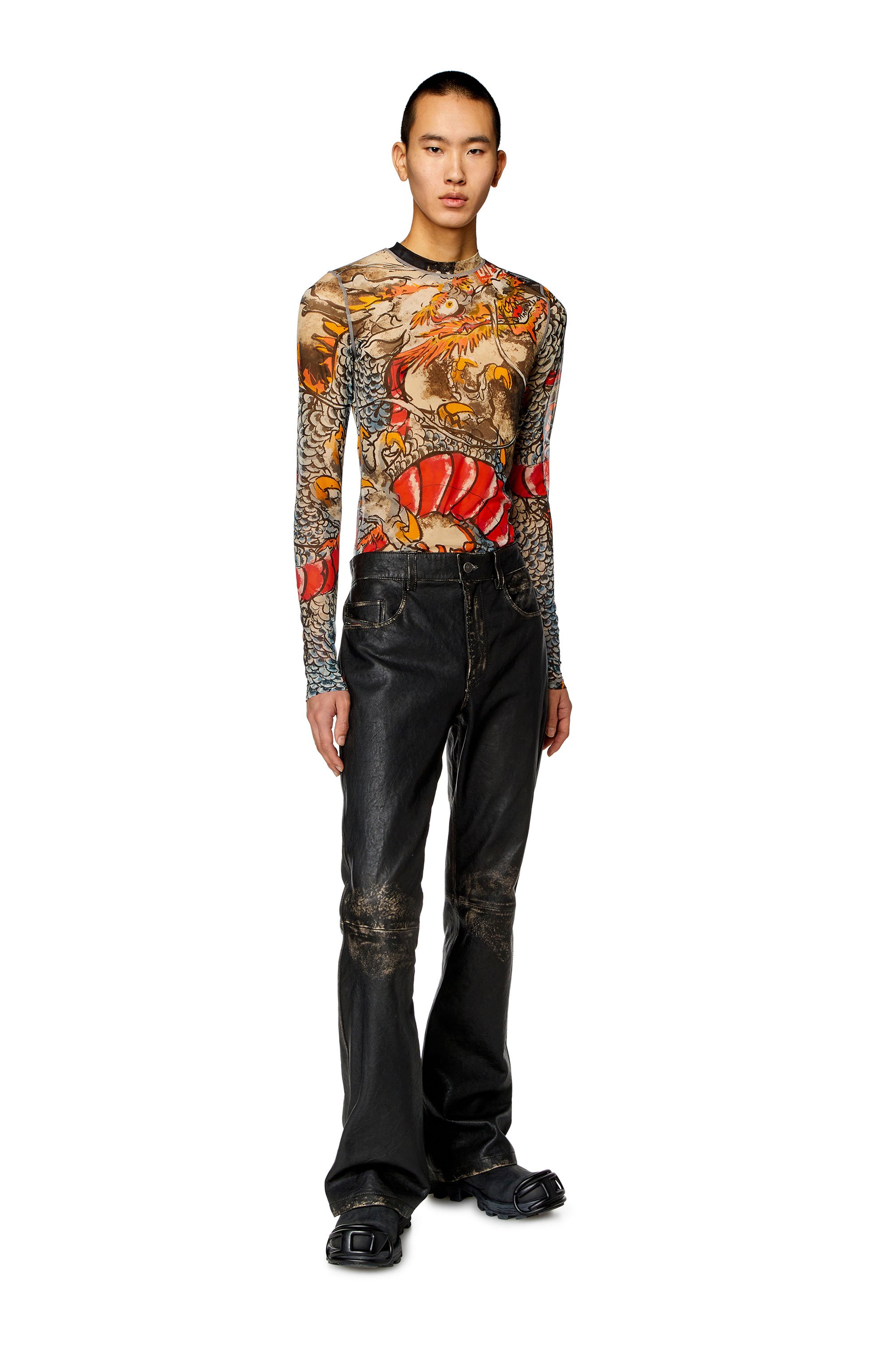 Diesel - CL-T-SIELAR-DRAGON, Unisex's Mesh top with Dragon print in ベージュ/レッド - 5