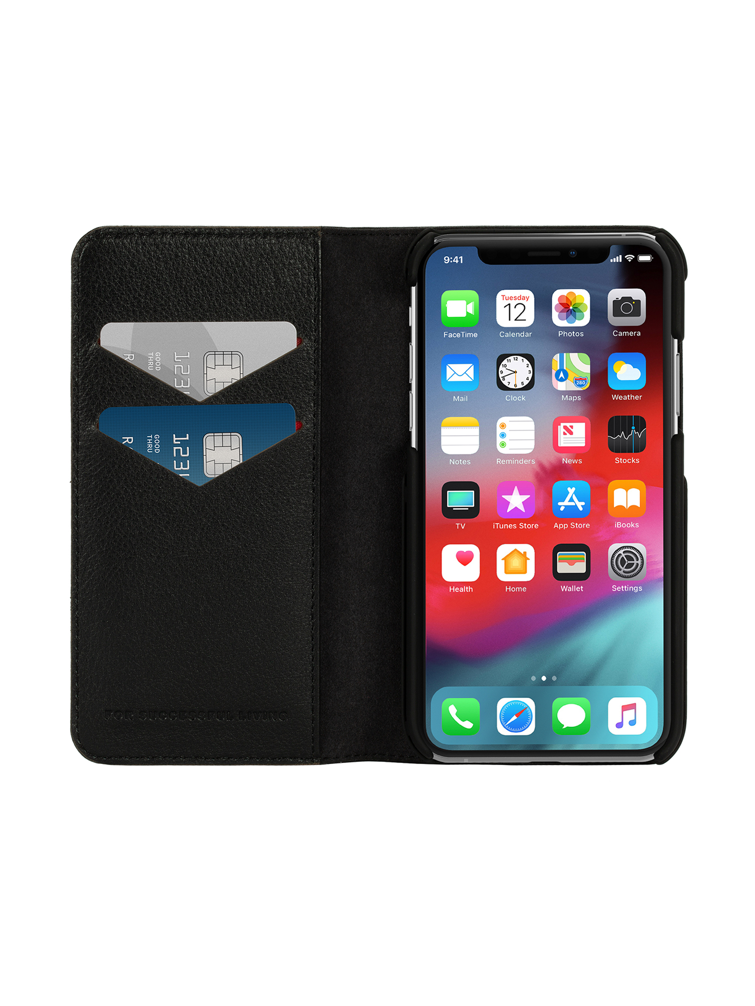 Diesel - DIESEL 2-IN-1 FOLIO CASE FOR IPHONE XS & IPHONE X, Unisex's Black leather printed and debossed logo case, iPhone XS & X in ブラック - 7