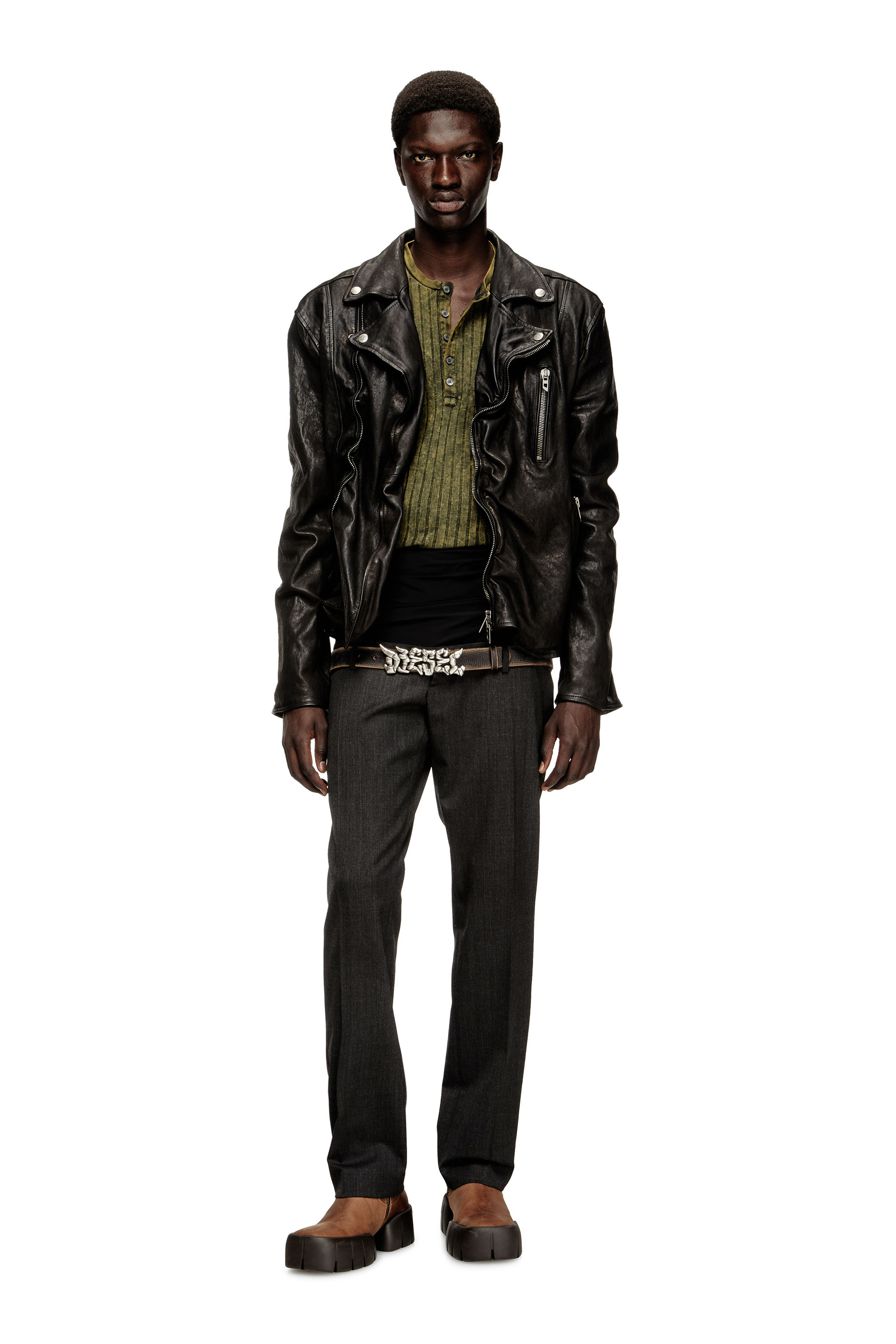 Diesel - P-AUREL-1, Male's Wool trousers with stretch waist in ダークグレー - 1