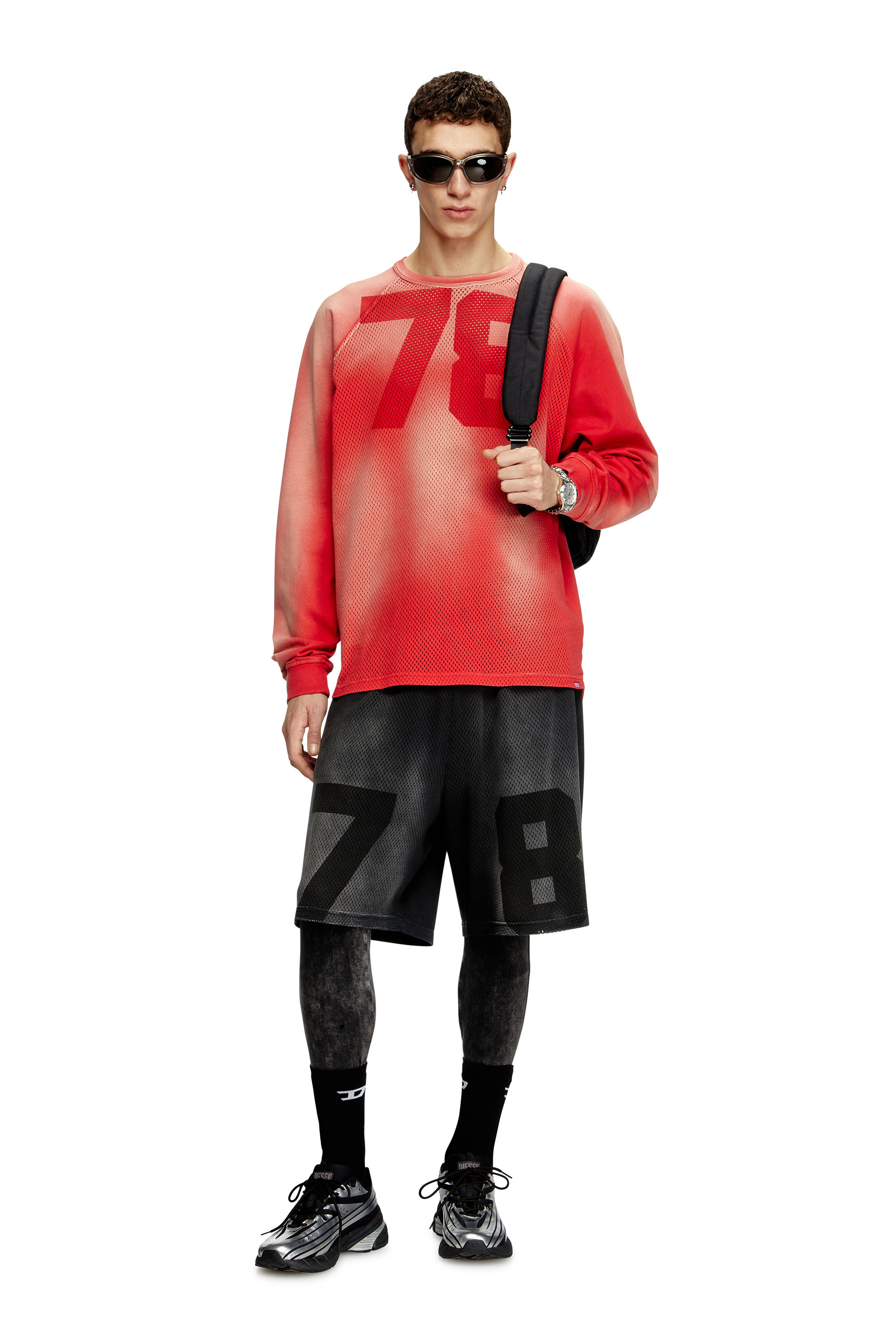Diesel - T-ROXTER-LS-MESH, Male's Faded long-sleeve T-shirt with mesh front in レッド - 2