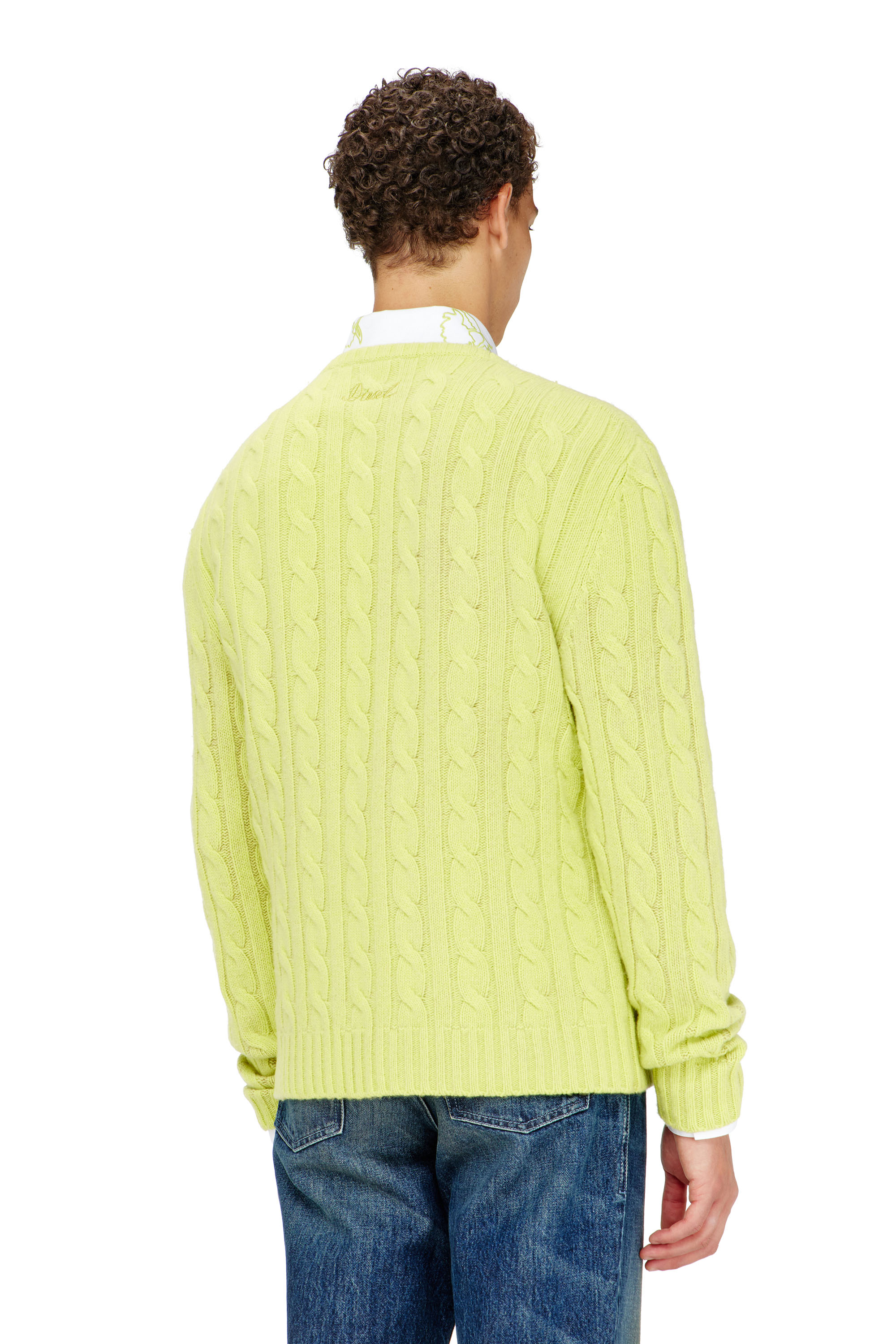 Diesel - K-RINO, Male's Open-front cardigan in floral cable knit in 蛍光グリーン - 5