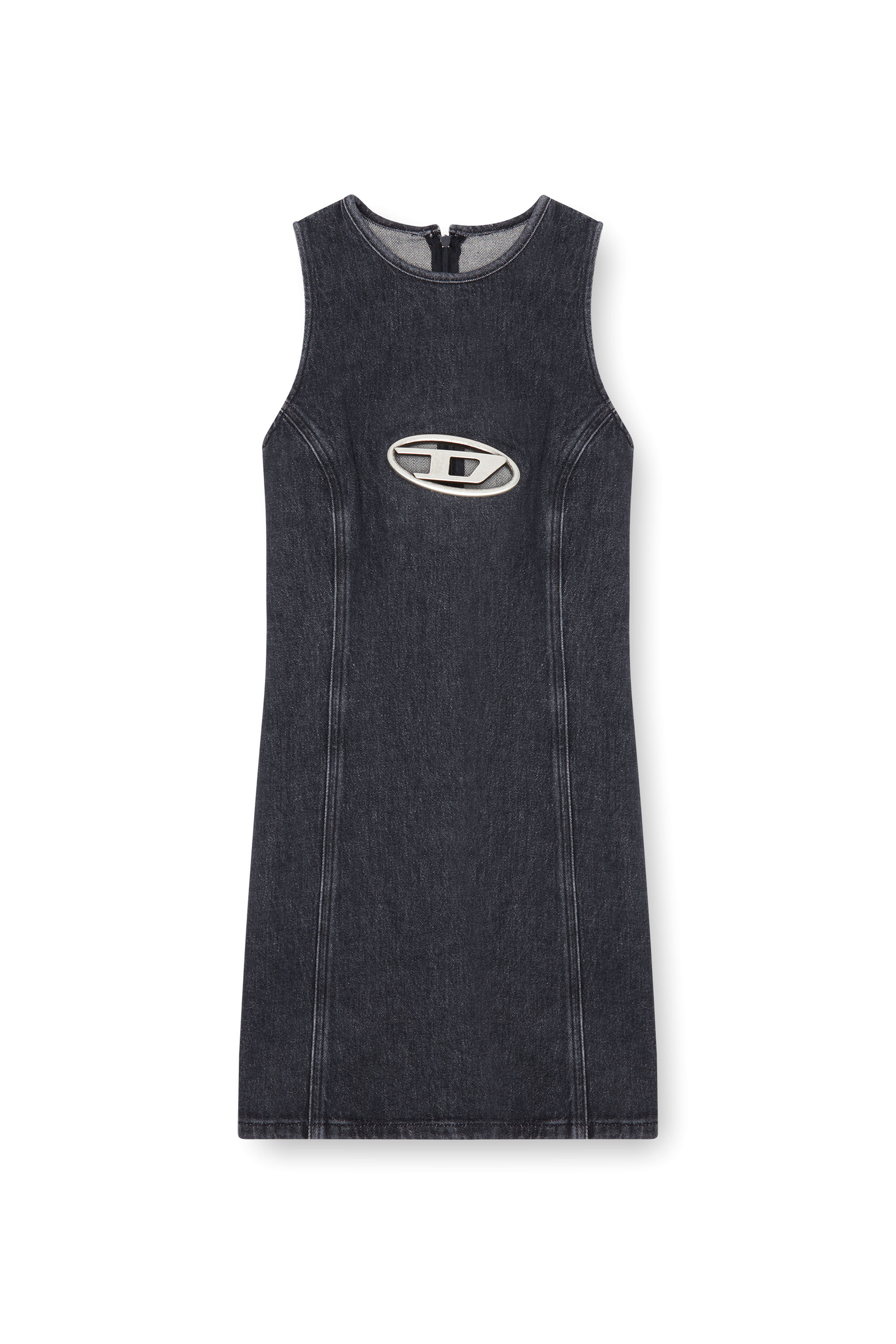 Diesel - DE-FERRIZ-FSD, Female's Denim mini dress with Oval D plaque in ブラック - 4