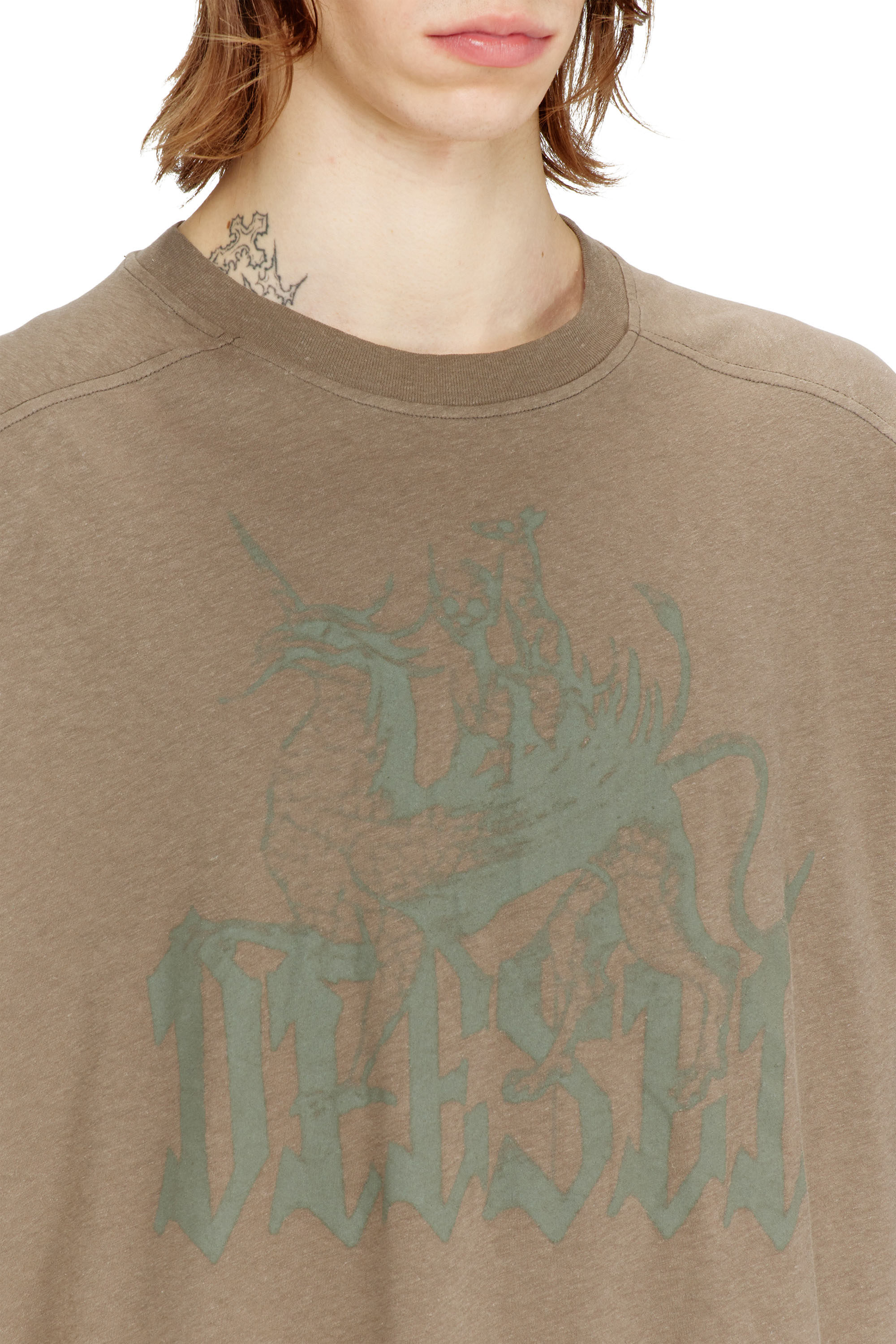 Diesel - T-JUSSI-A, Male's Printed T-shirt in cotton and hemp in ベージュ - 4