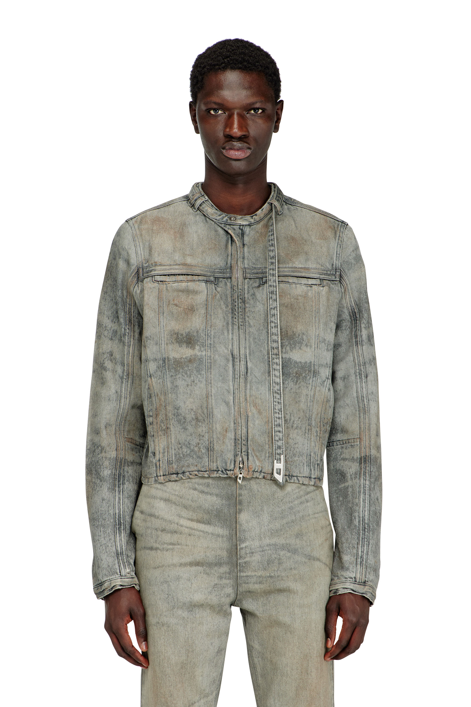 Diesel - D-VULMAR-FSI, Male's Jacket in cotton-hemp satin denim in グレー - 3