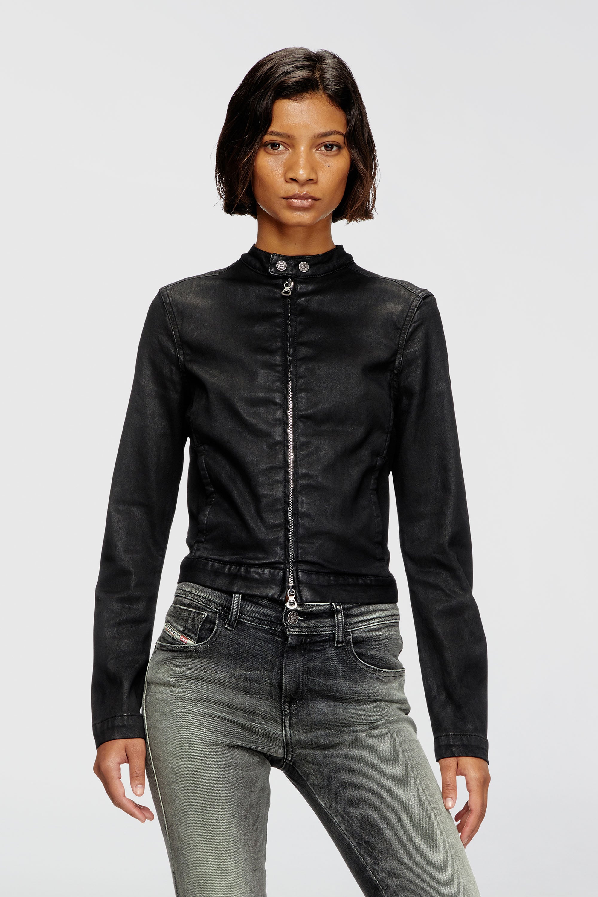 Diesel - DE-MORNIN JOGG, Female's Moto jacket in coated denim in ブラック - 1