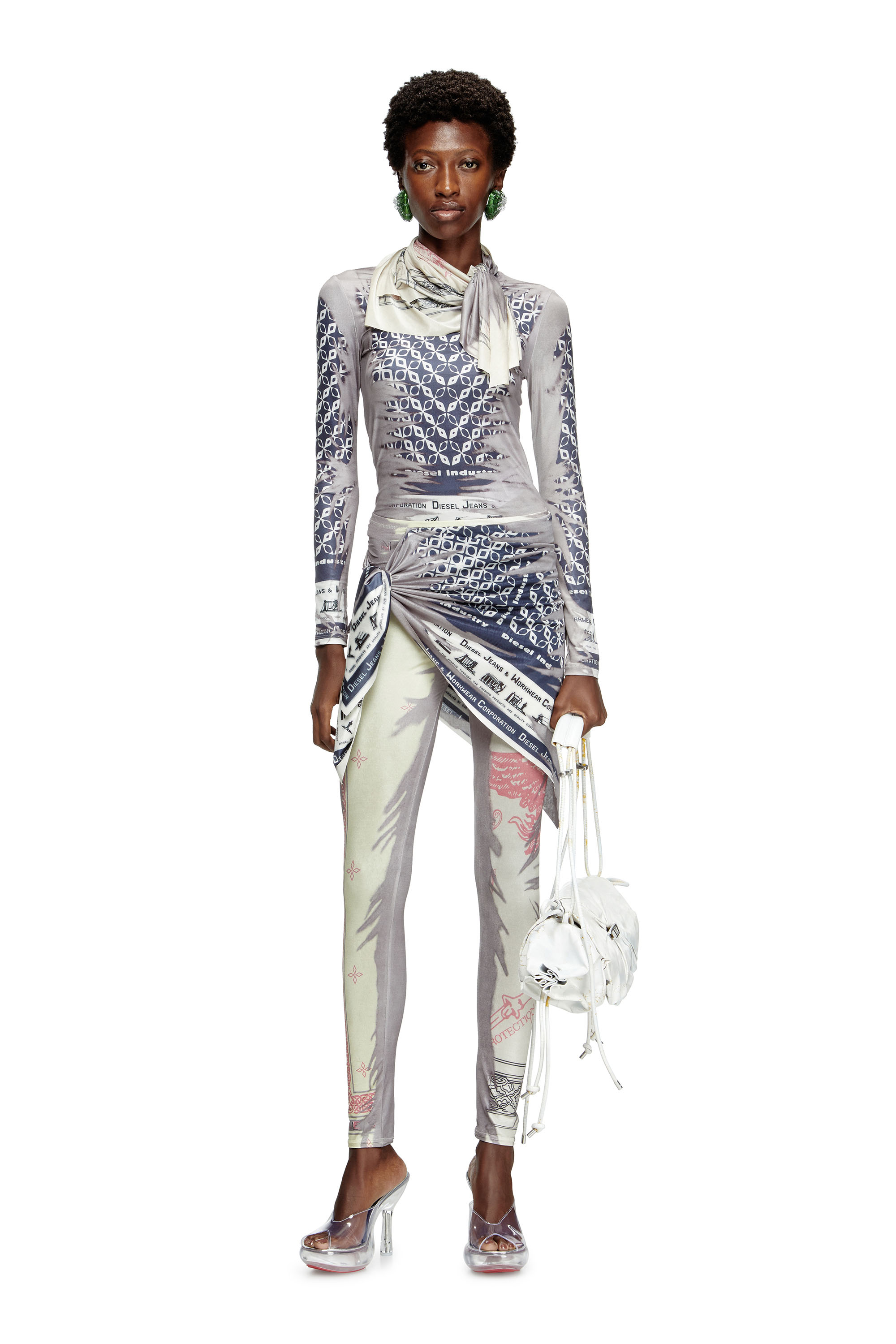 Diesel - T-ANDA, Female's Top with bandana neck tie in ブルー/ホワイト - 1