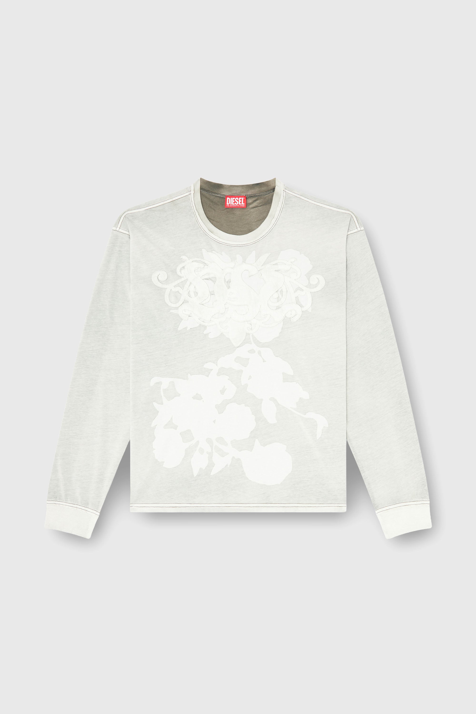 Diesel - T-RIVY-LS, Male's 長袖Tシャツ in グレー/ホワイト - 2