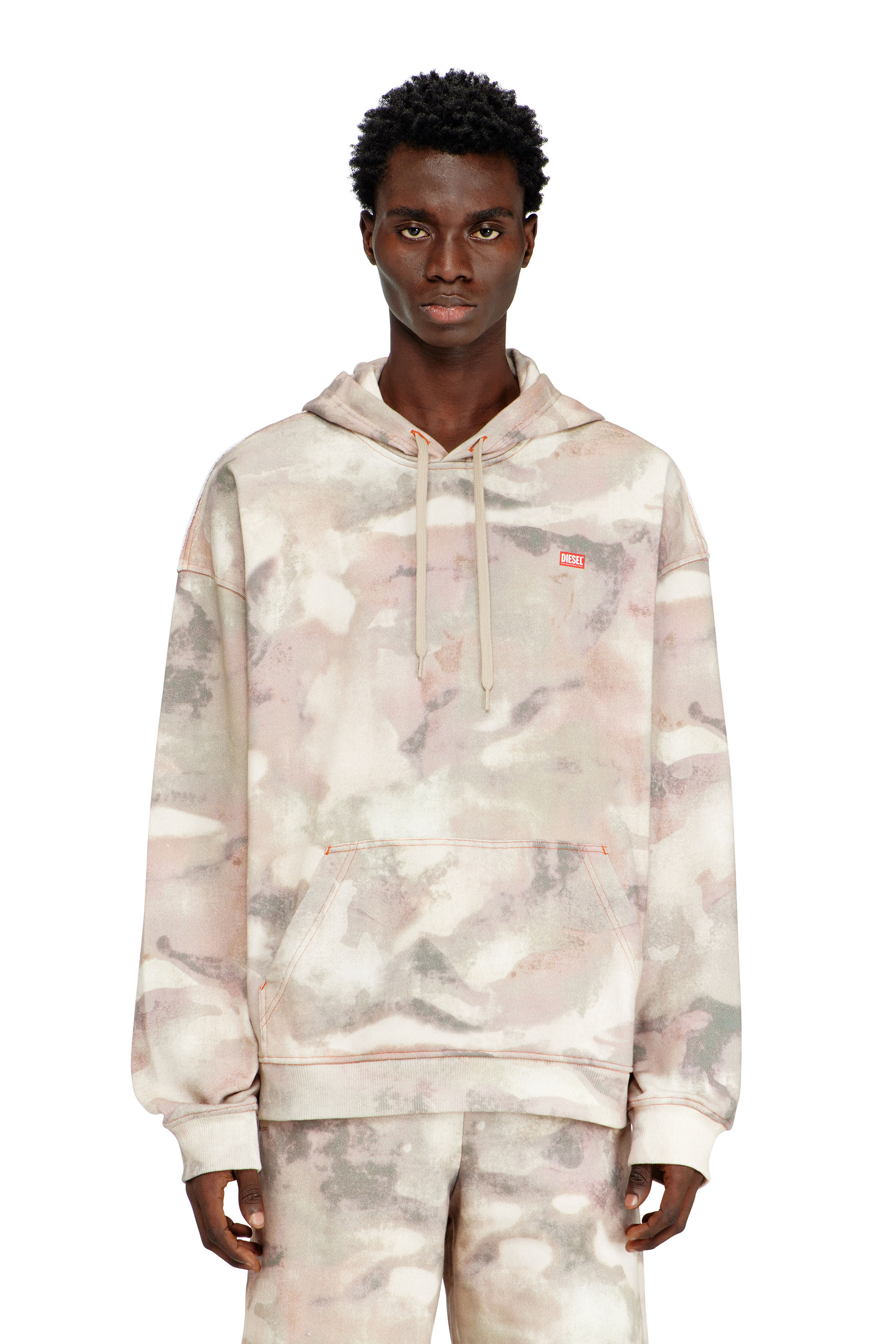 Diesel - S-BOXT-HOOD-V1, Male's Hoodie in camouflage-print organic cotton in ベージュ - 3