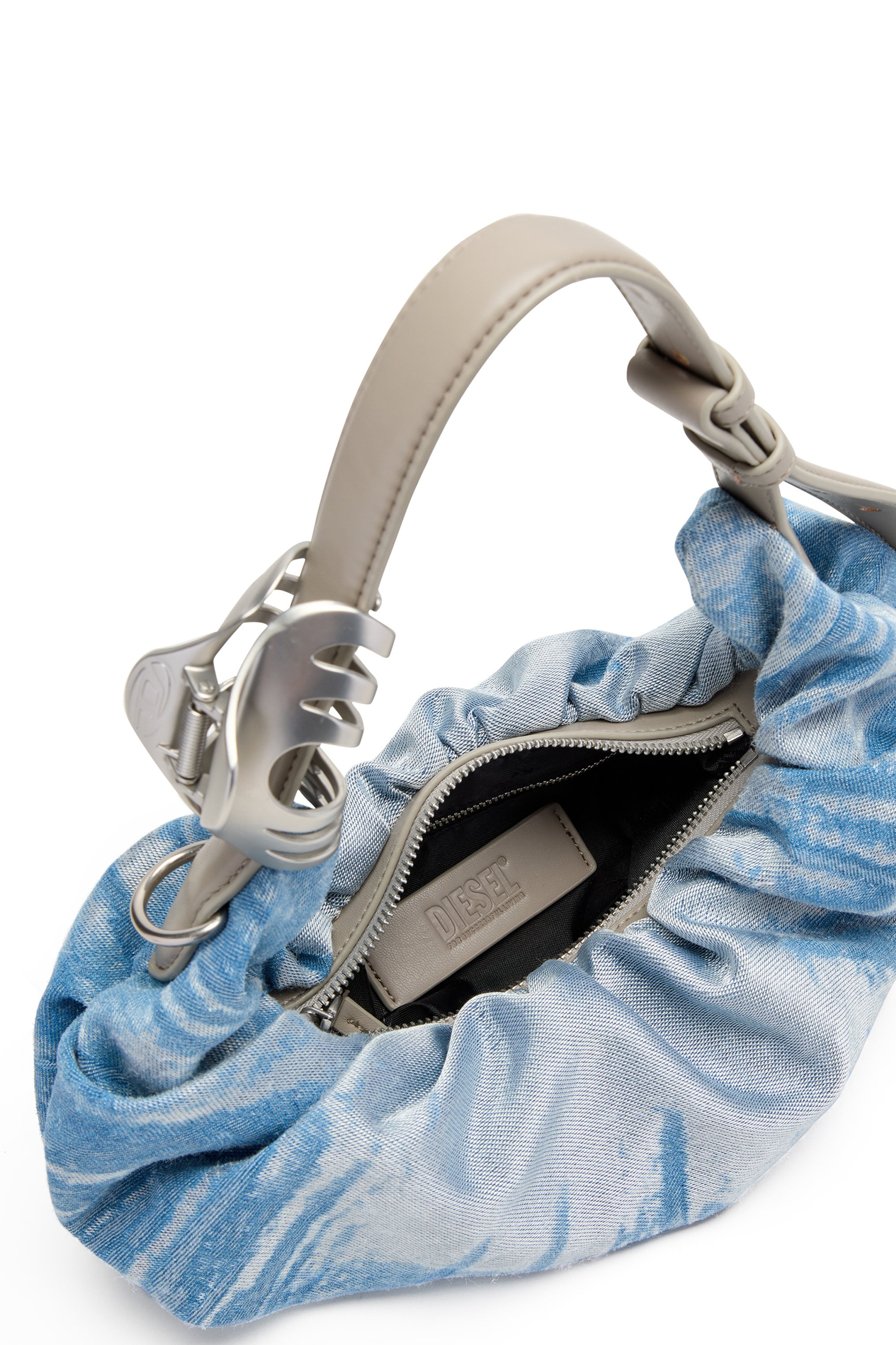 Diesel - GRAB-D HOBO S, Female's Grab-D-Scrunched hobo bag in satin denim in ブルー - 4