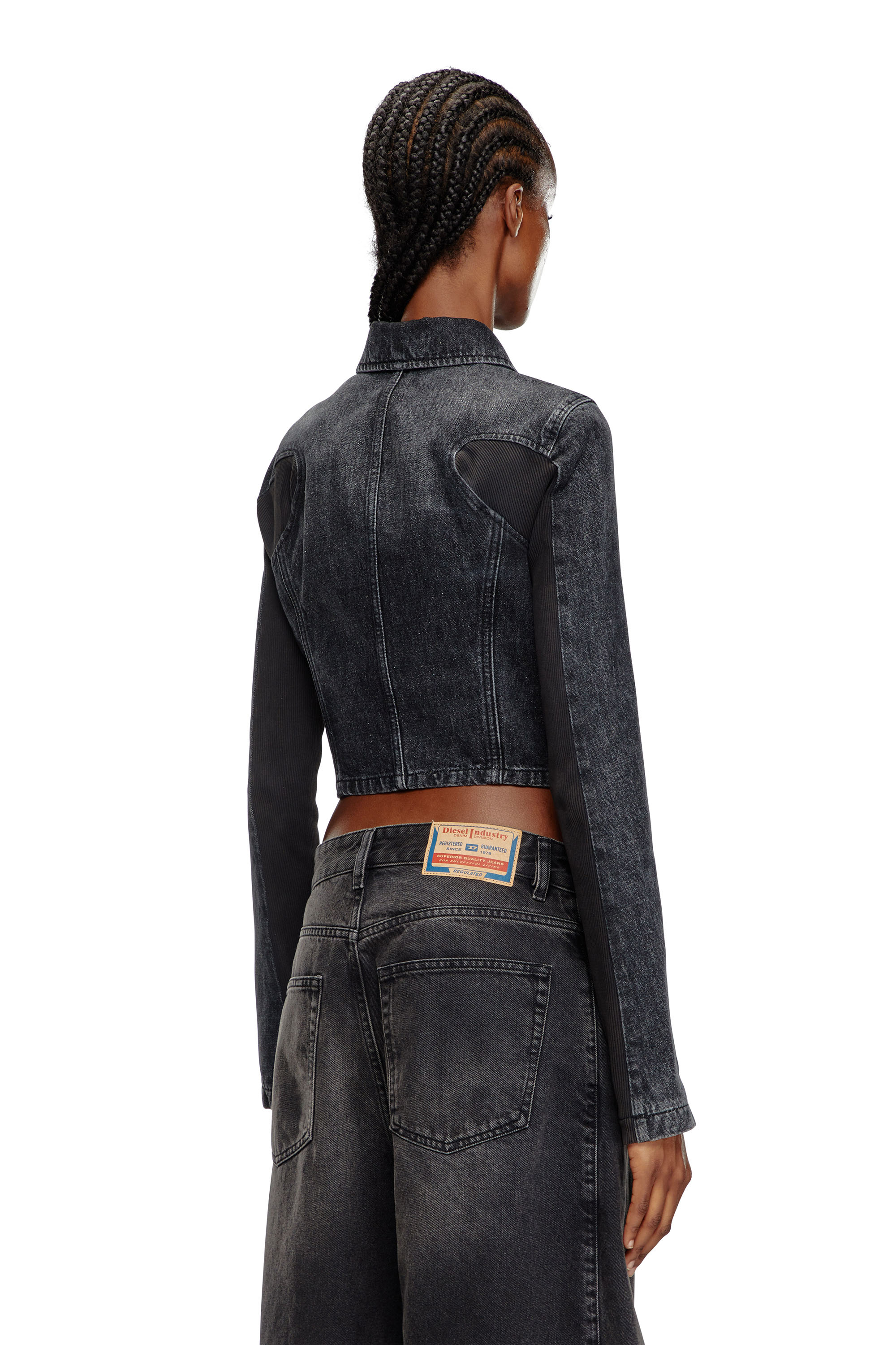 Diesel - DE-SYLEN-S, Female's Short denim jacket with ribbed inserts in ブラック - 4