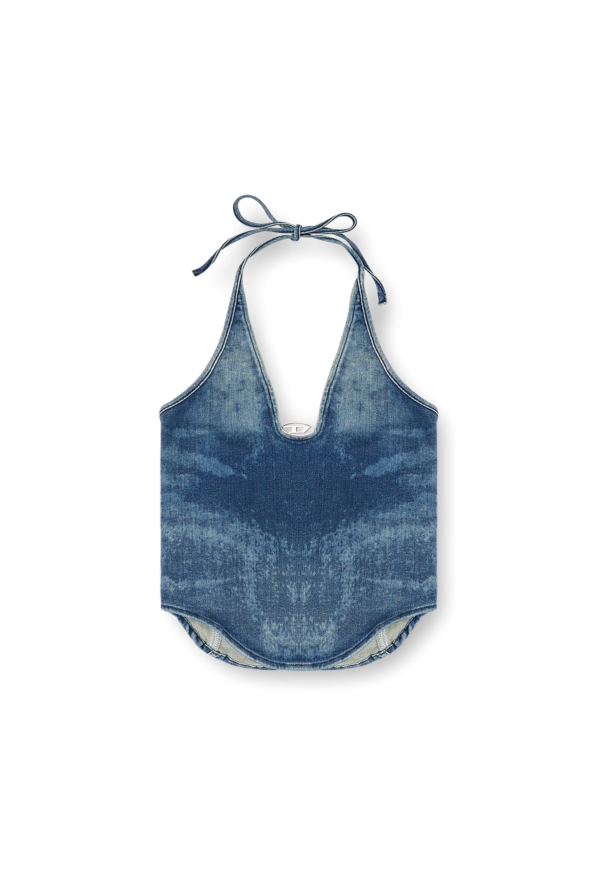 Diesel - DE-JANICE-S, Female's Halterneck top in Reform denim in ミディアムブルー - 3