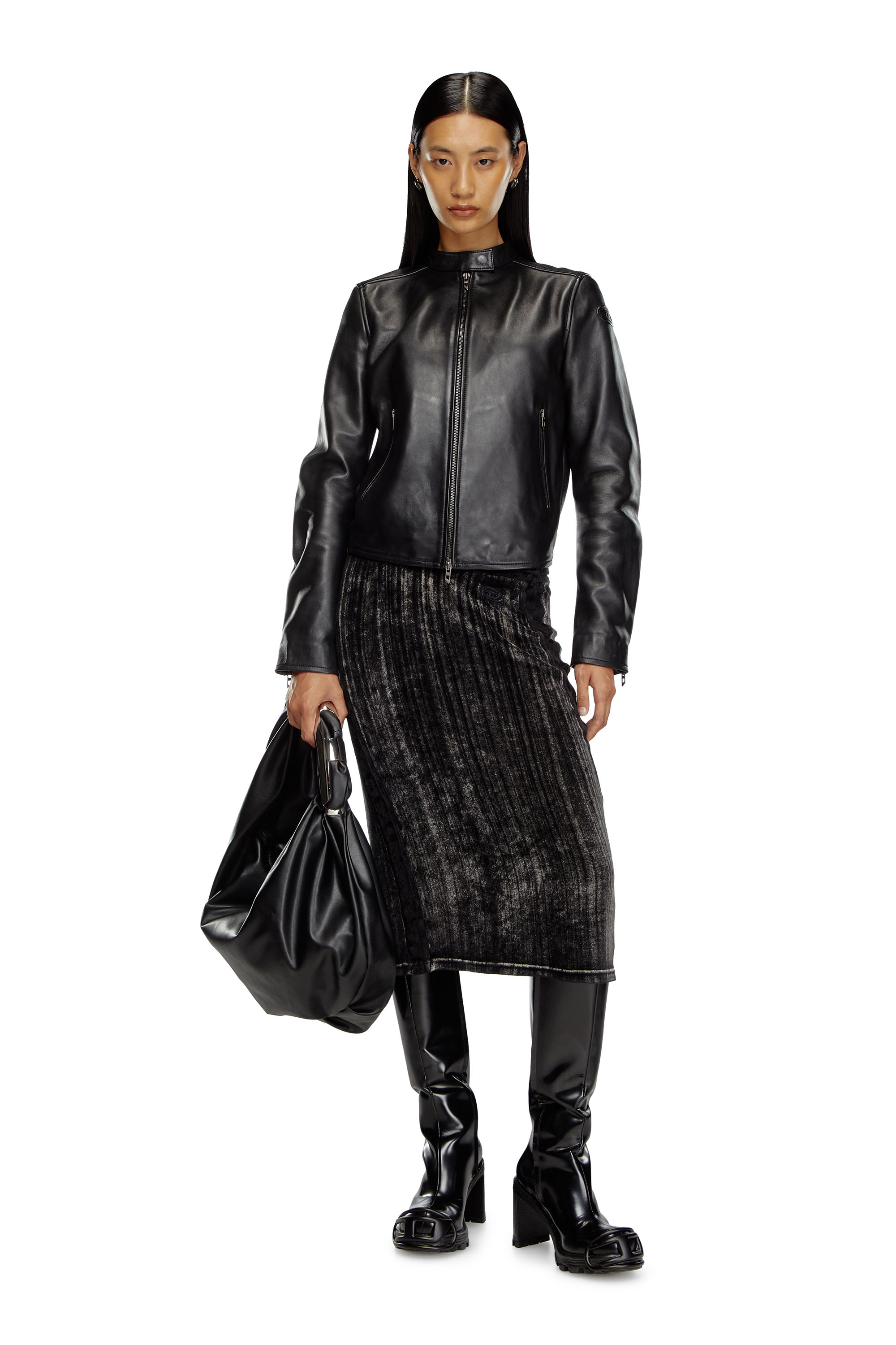 Diesel - O-VERYN, Female's Chenille midi skirt with faded effect in ブラック - 3