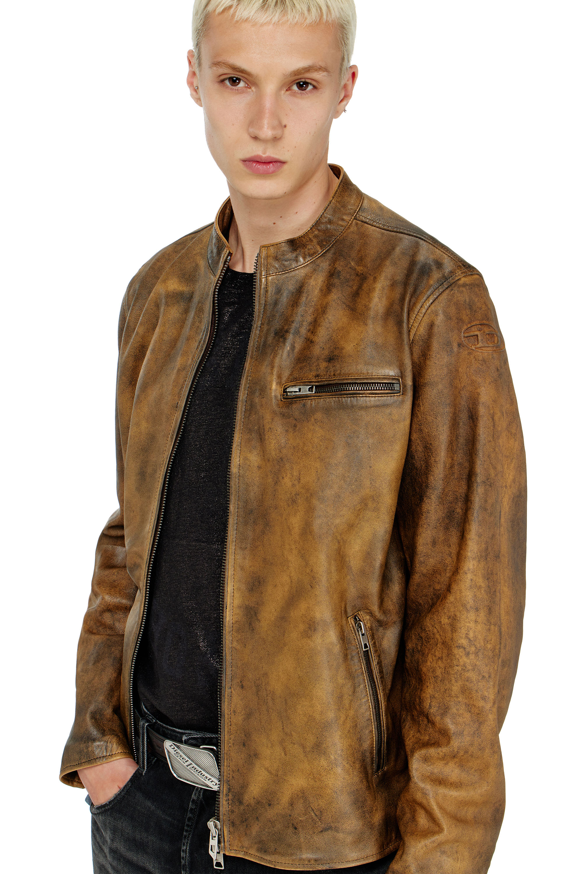 Diesel - L-ZAD-KNCZ, Male's レザージャケット in ライトブラウン - 4
