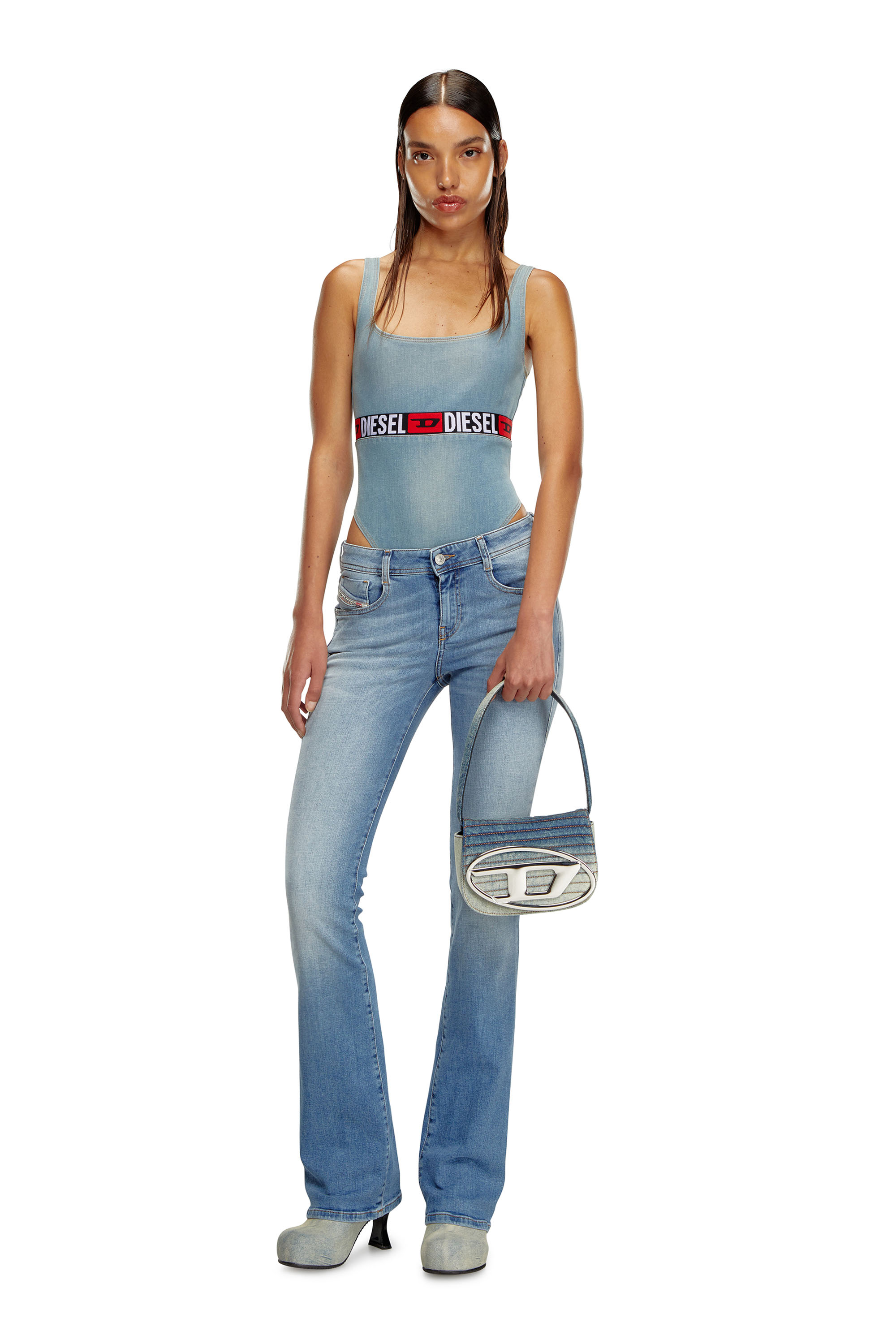 Diesel - 1DR, Female's デニムショルダーバッグ in ブルー/ホワイト - 6