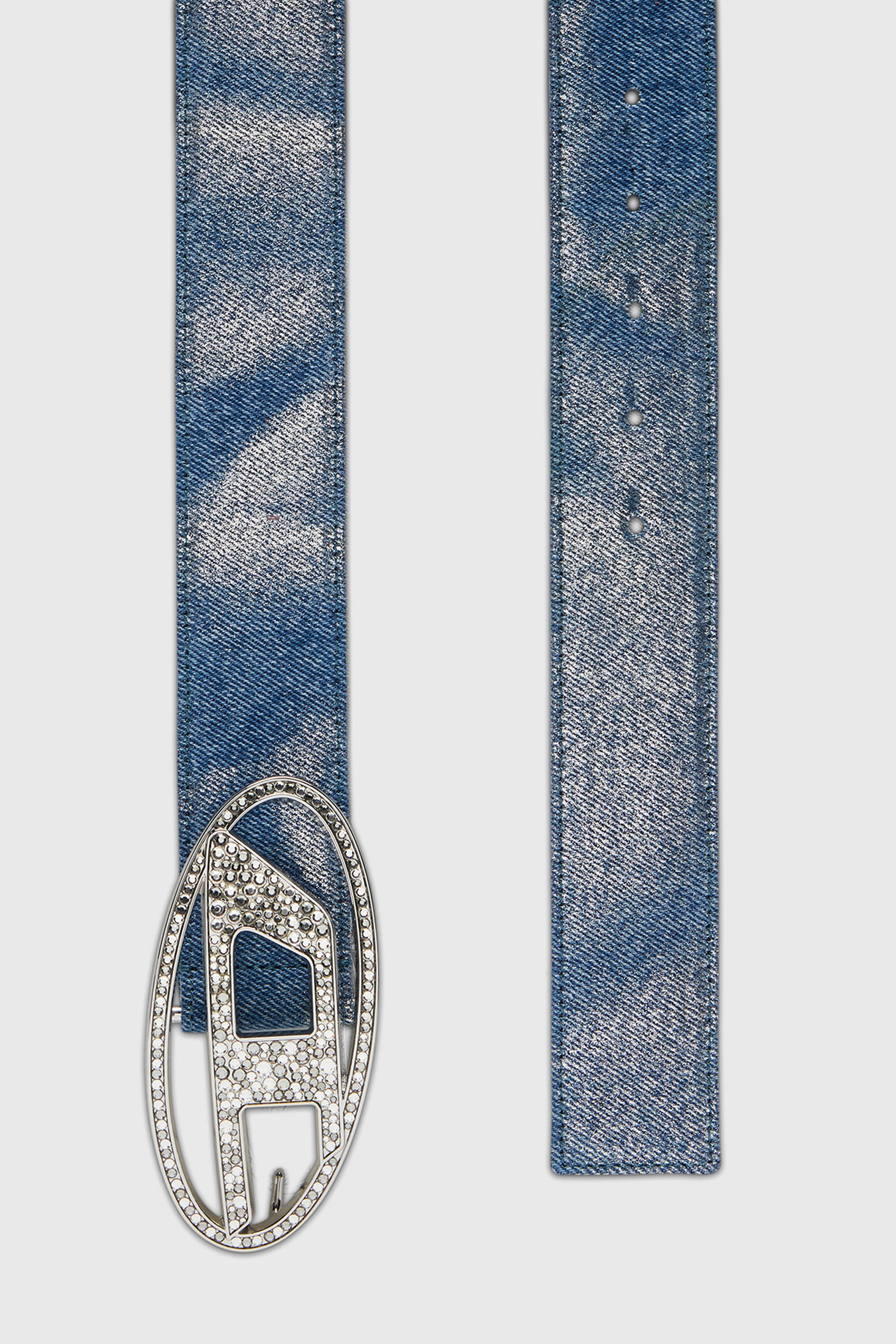 Diesel - B-1DR STRASS, Female's Belt in foiled denim and leather in ライトブルー - 2
