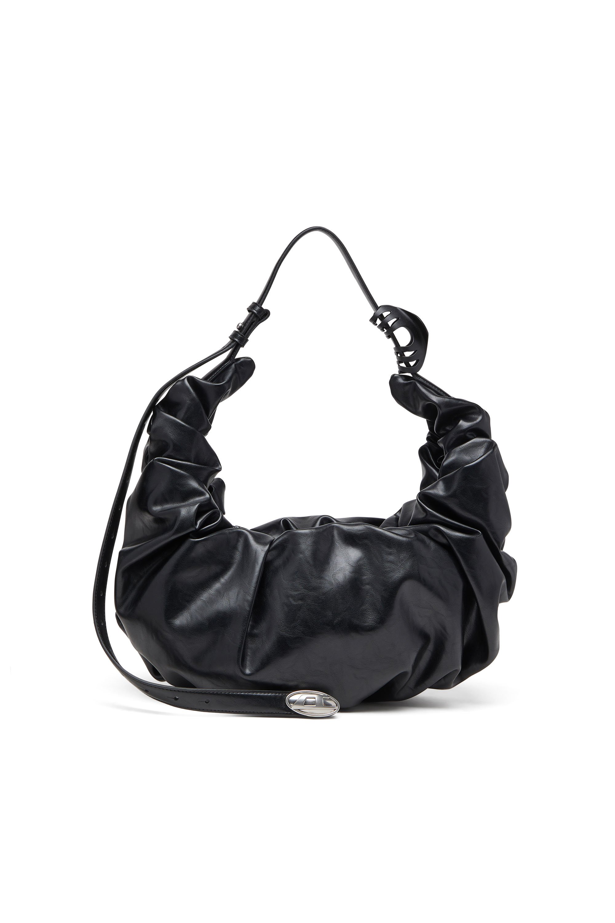 Diesel - GRAB-D HOBO L, Female's Grab-D L-Large scrunched hobo bag in shiny PU in ブラック - 1