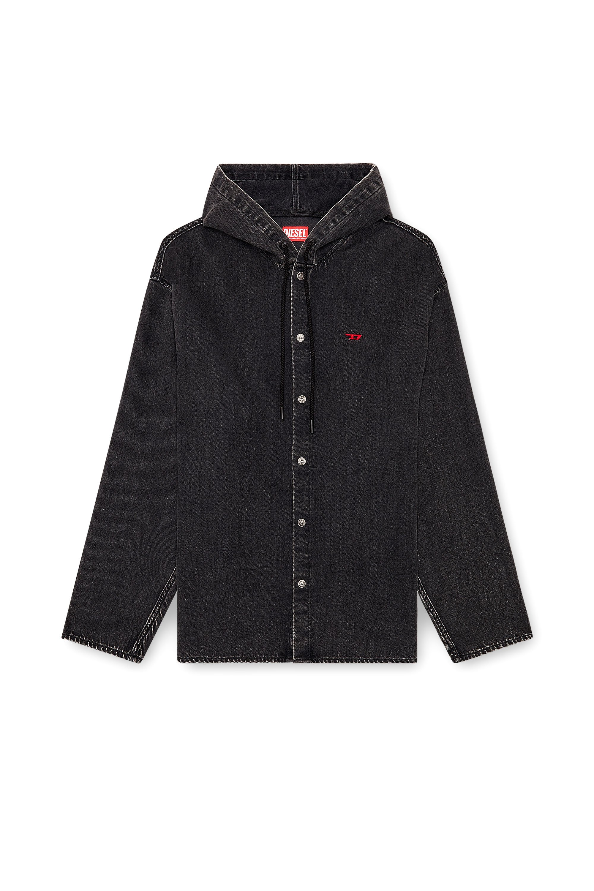 Diesel - D-DEWNY-HOOD, Male's Hybrid shirt in Tencel denim in ブラック - 2