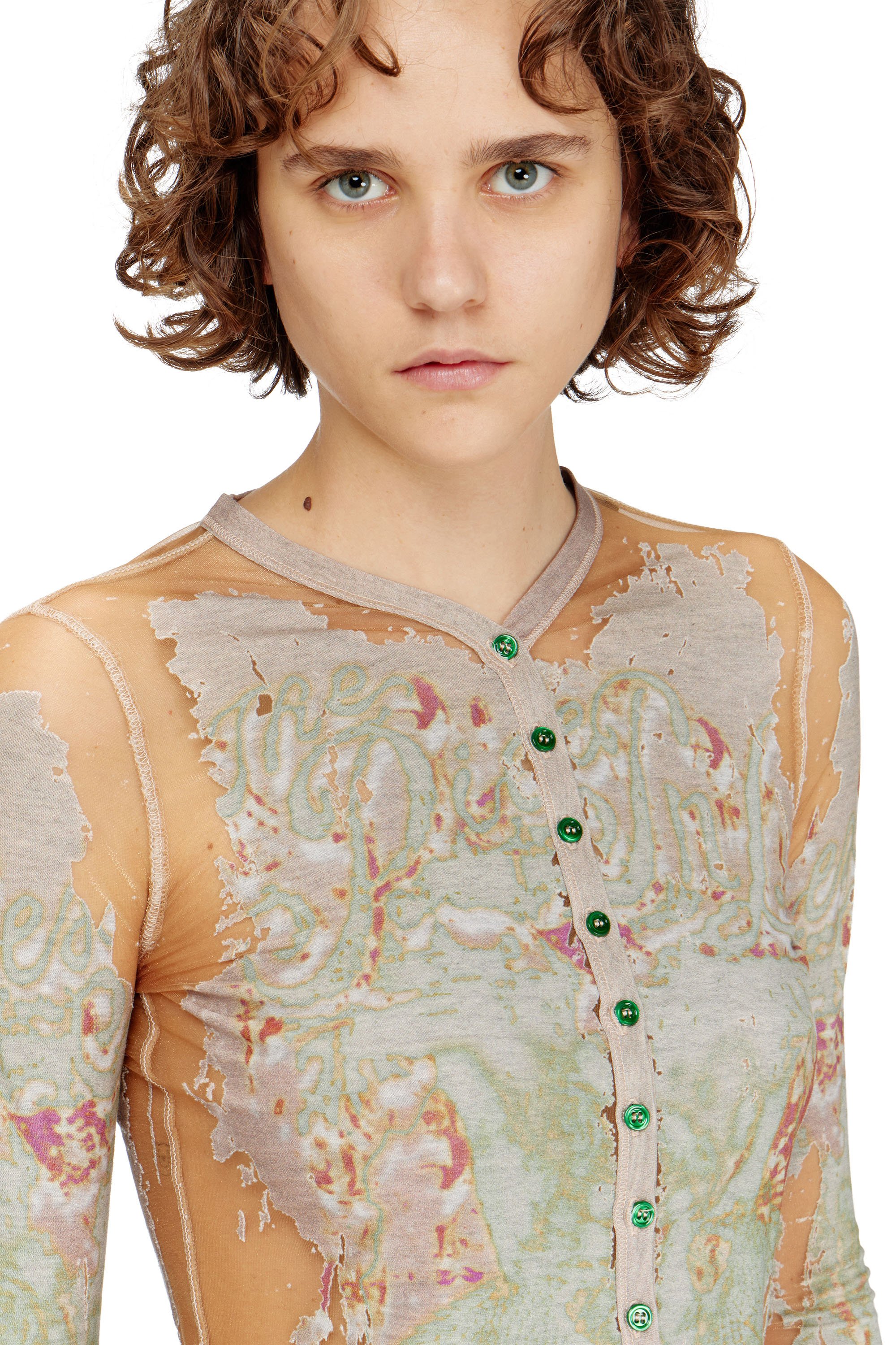Diesel - T-GABRY, Female's Cardigan top in printed devor&eacute; jersey in ライトブラウン - 4