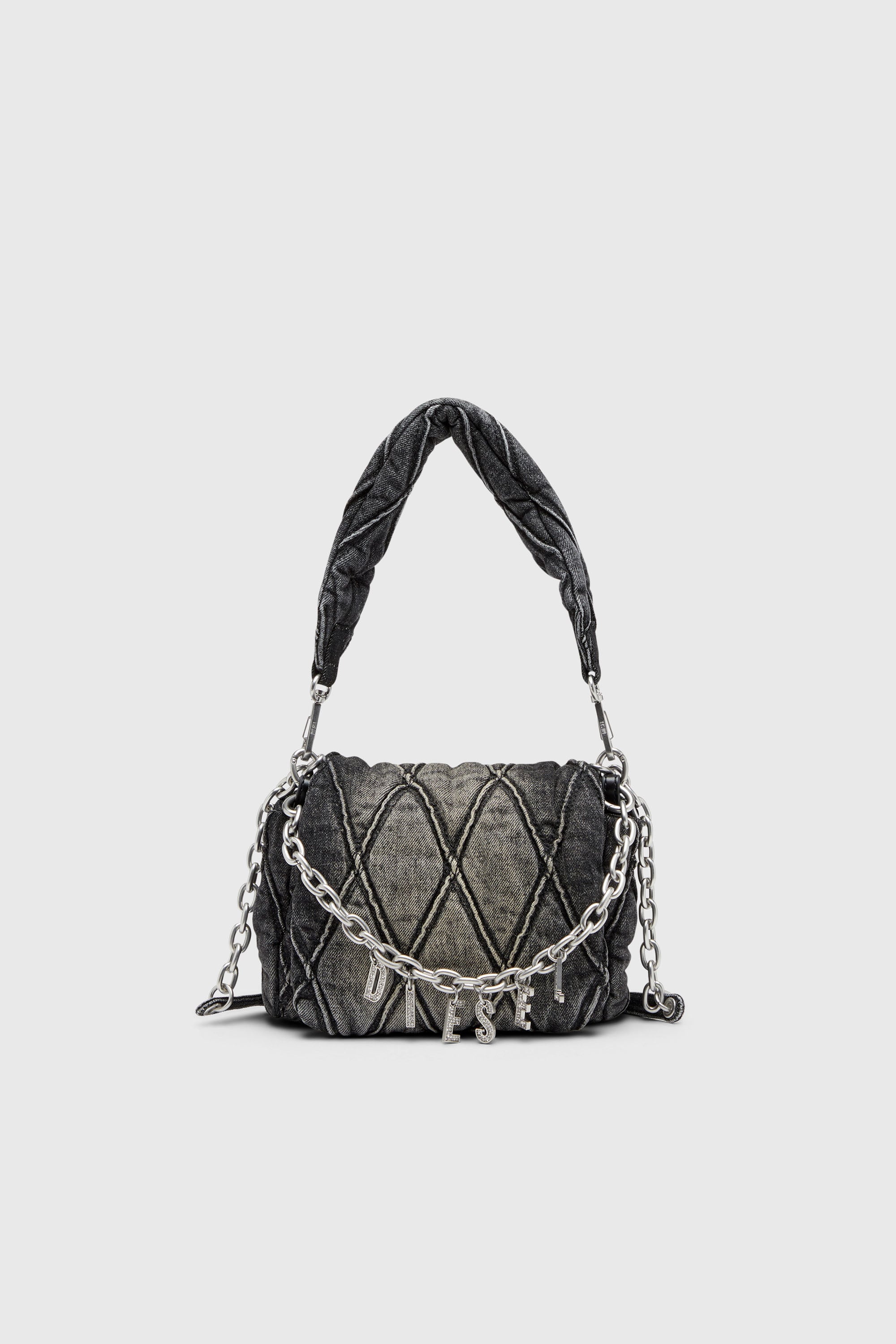 Diesel - CHARM-D SHOULDER S, Female's Charm-D-Small shoulder bag in treated quilted denim in ブラック - 1