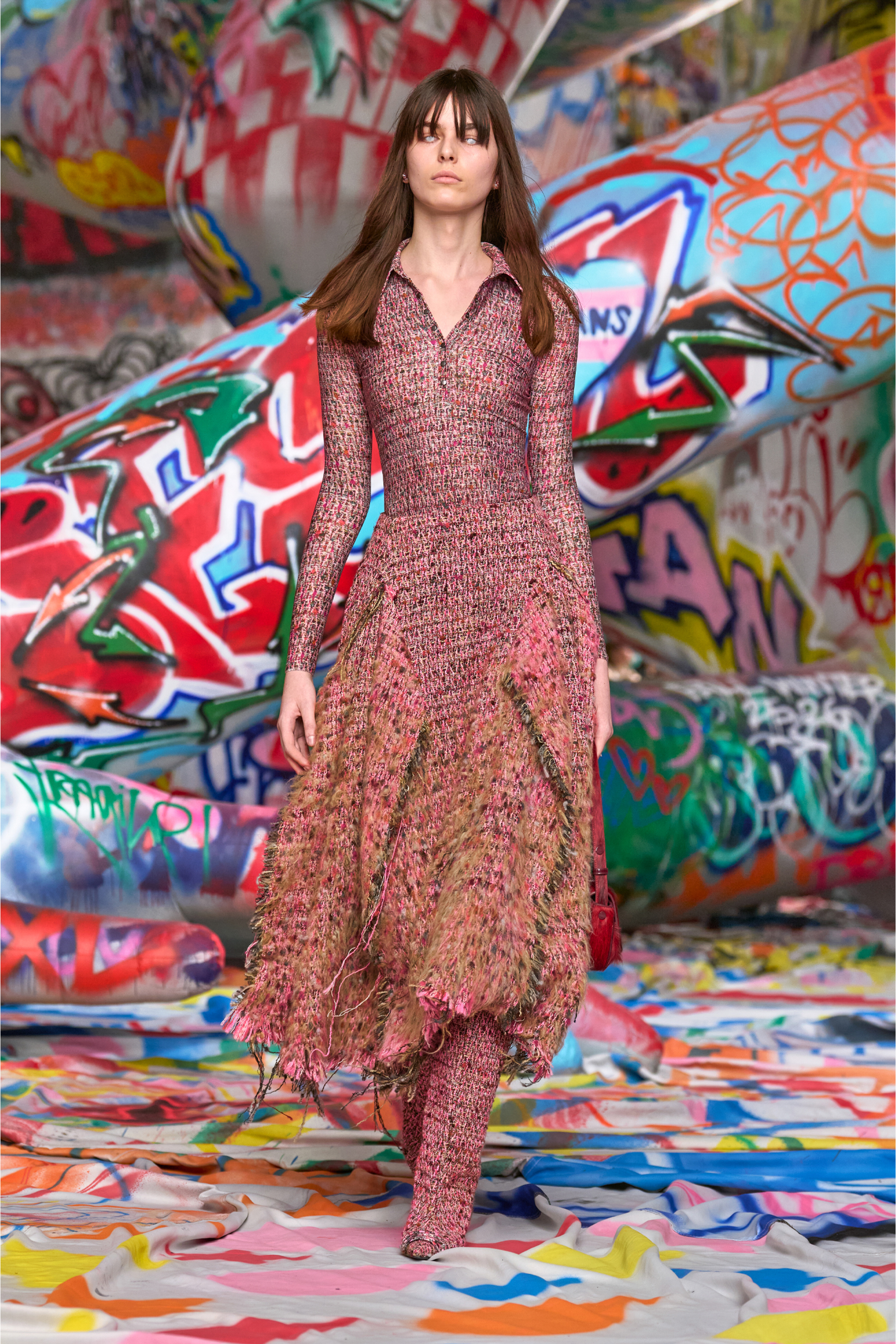 Diesel - D-POLYNA, Female's Lycra dress with bouclé print in ピンク / ホワイト - 6